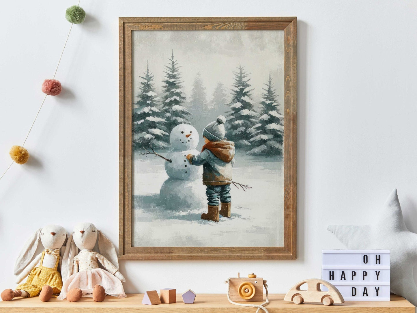 Snowman Print, Boys Room Decor, Winter Nursery Wall Art - WildfieldPrints