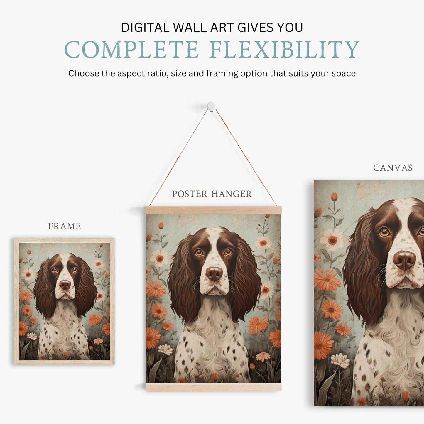 Springer Spaniel Art, Vintage Dog Portrait, Unique Decor Gift - WildfieldPrints