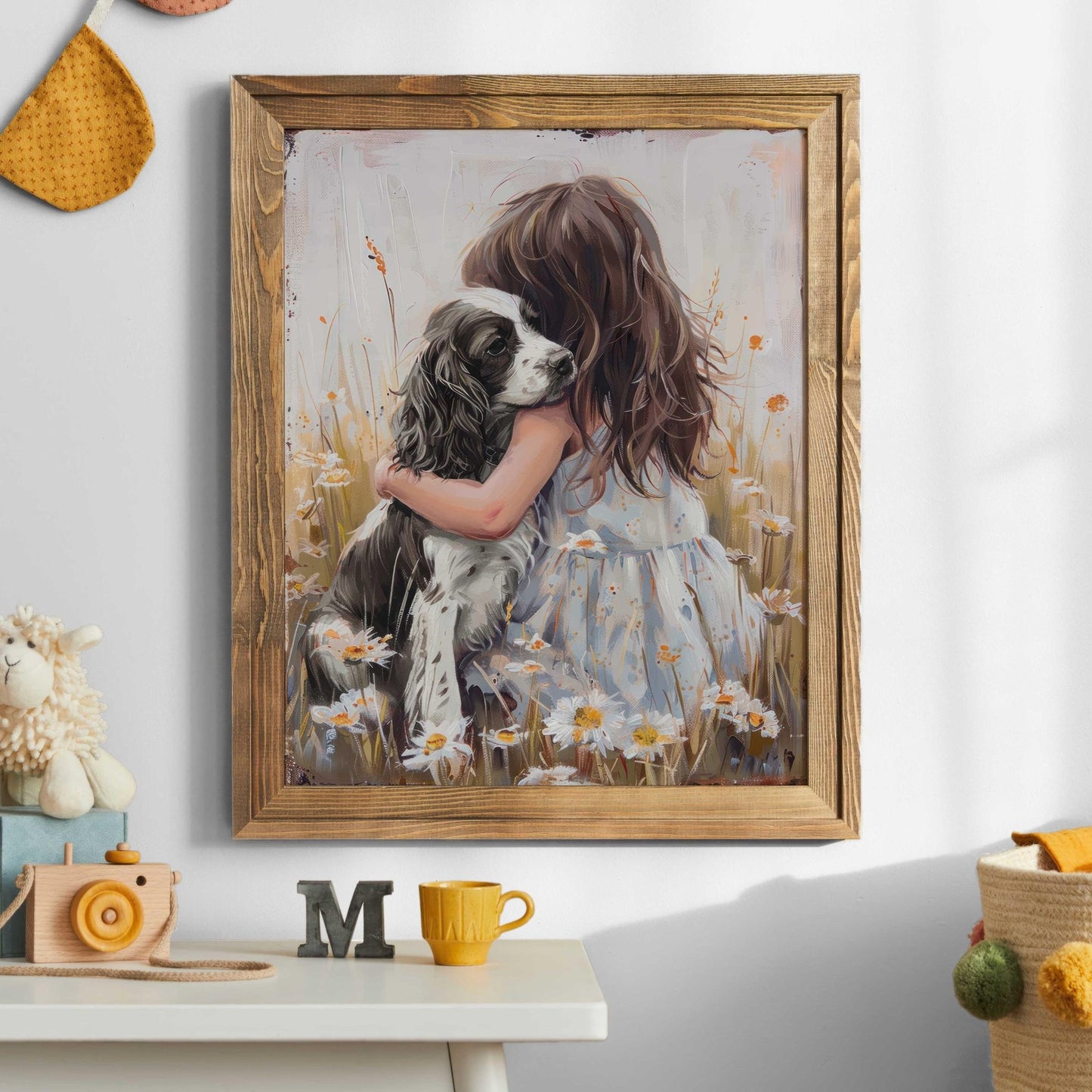 Springer Spaniel Nursery Art, Black & White Springer Spaniel Print, Dog Girl Nursery Decor, Girl and Dog Painting, Printable Rustic Dog Art - My Store