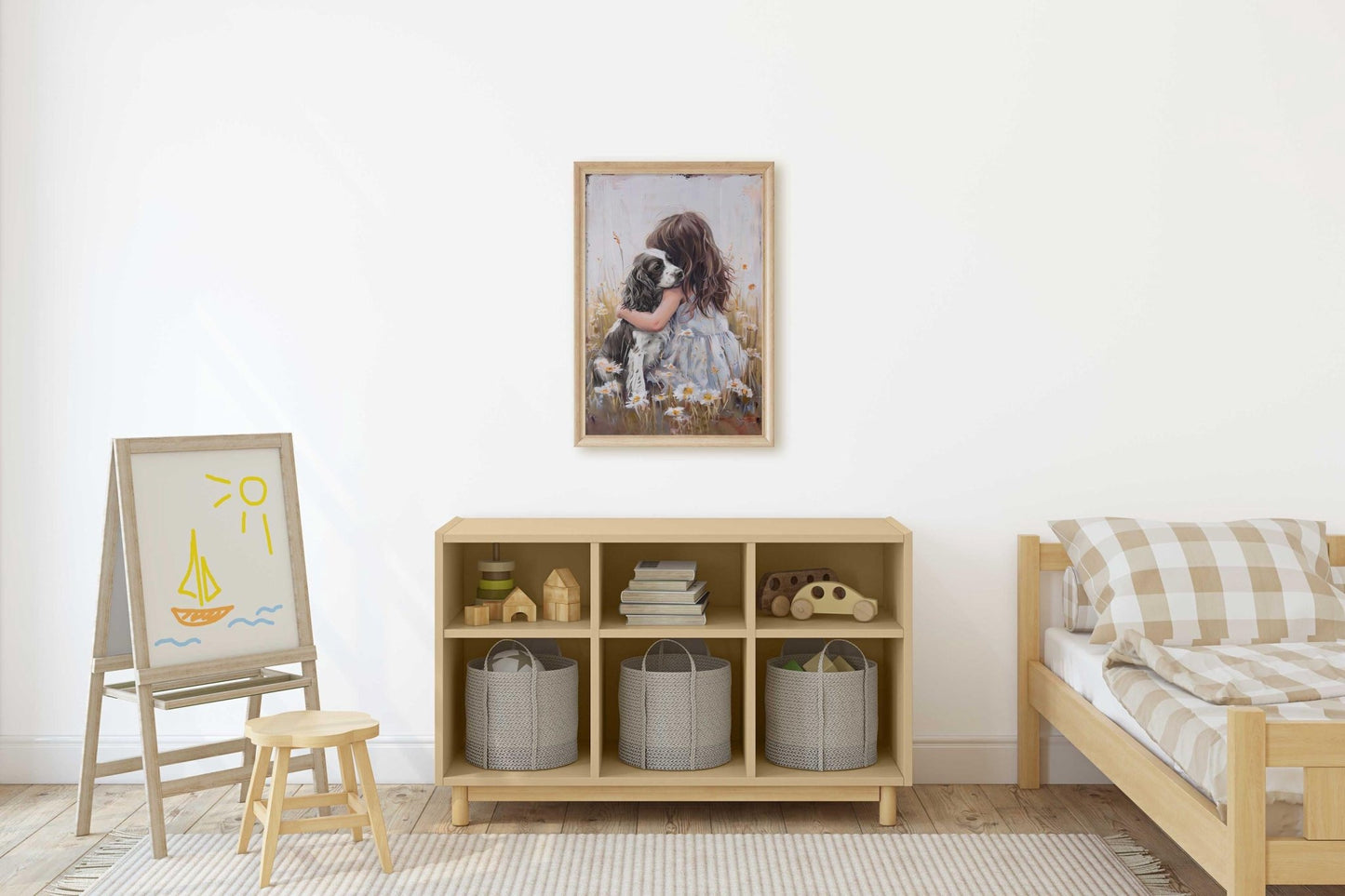 Springer Spaniel Nursery Art, Black & White Springer Spaniel Print, Dog Girl Nursery Decor, Girl and Dog Painting, Printable Rustic Dog Art - My Store
