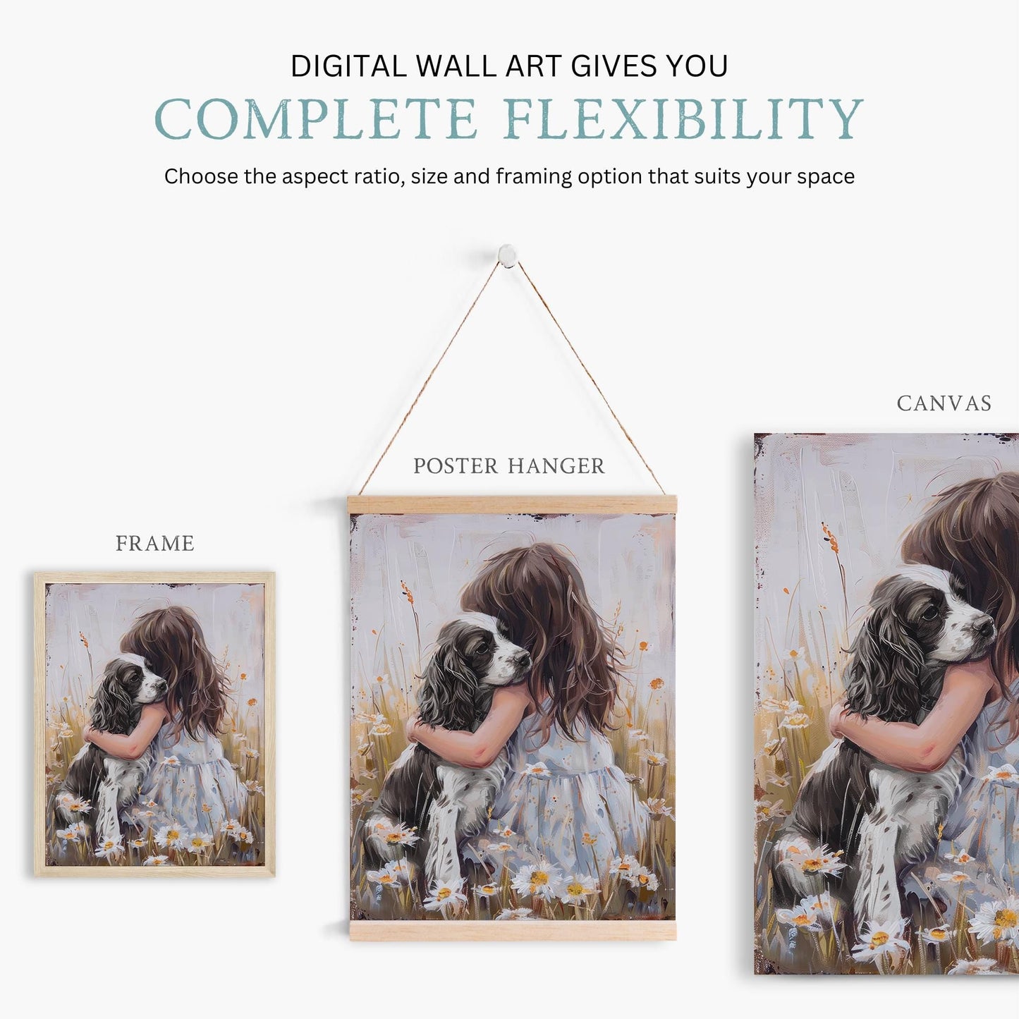 Springer Spaniel Nursery Art, Black & White Springer Spaniel Print, Dog Girl Nursery Decor, Girl and Dog Painting, Printable Rustic Dog Art - My Store