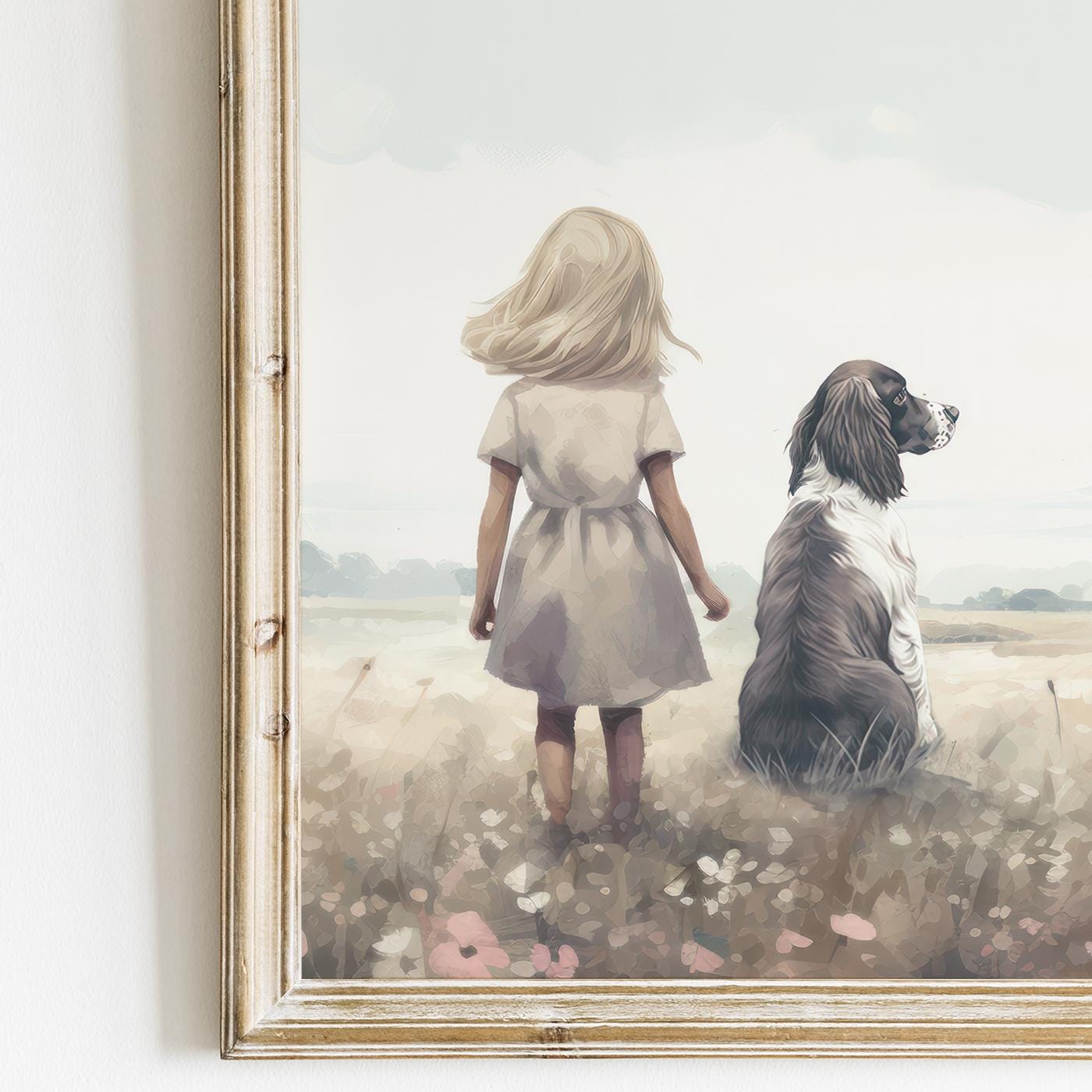 Springer Spaniel Nursery Decor, Girl & Dog Wall Art, Dog Painting - WildfieldPrints
