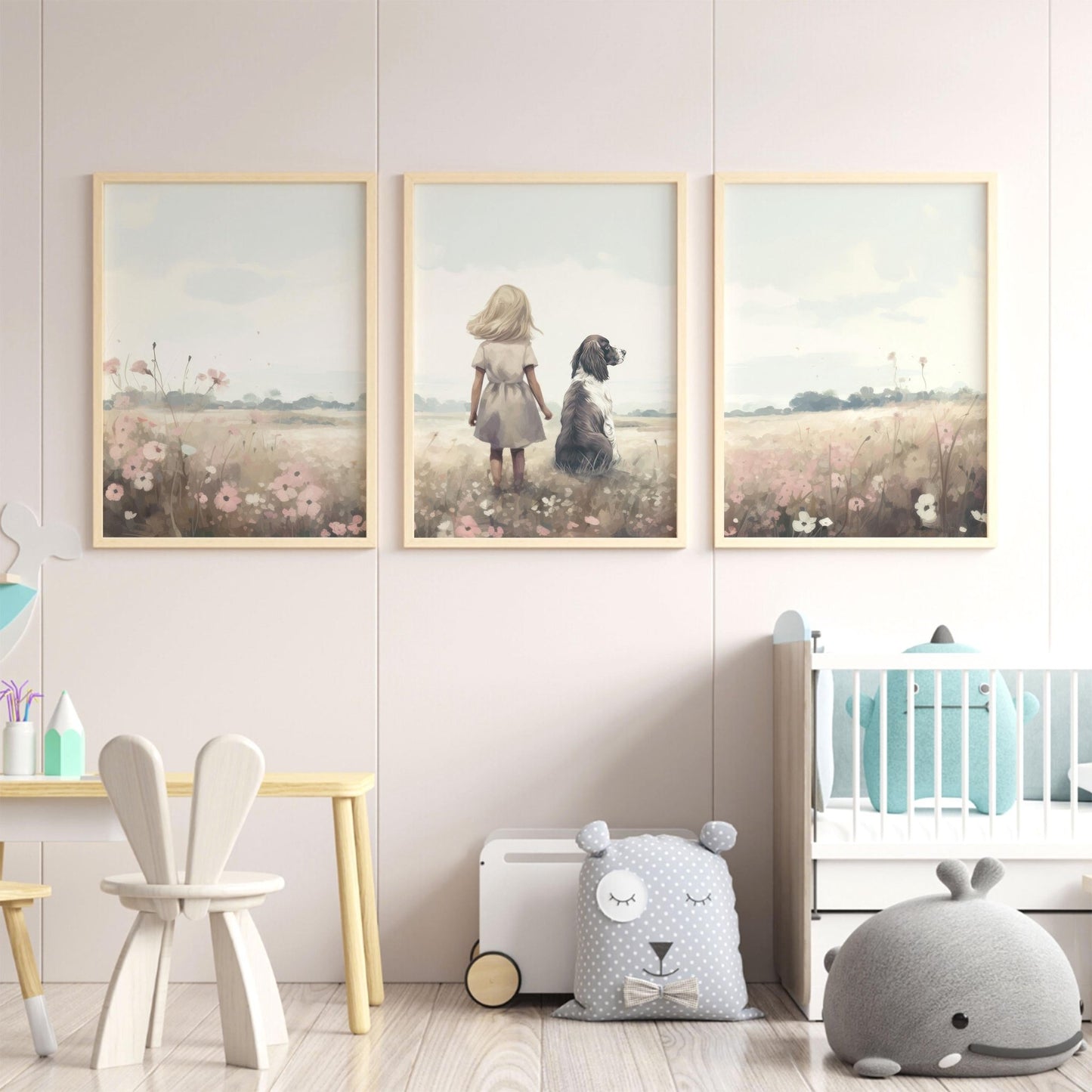 Springer Spaniel Nursery Decor, Girl & Dog Wall Art, Dog Painting - WildfieldPrints