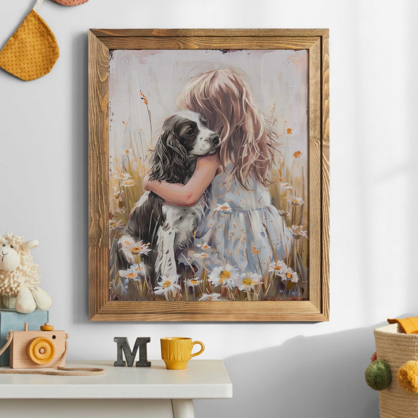 Springer Spaniel Nursery Wall Art, Black Springer Spaniel Painting, Dog Nursery Decor Girl, Girl and Dog Print, Printable Vintage Dog Art - My Store