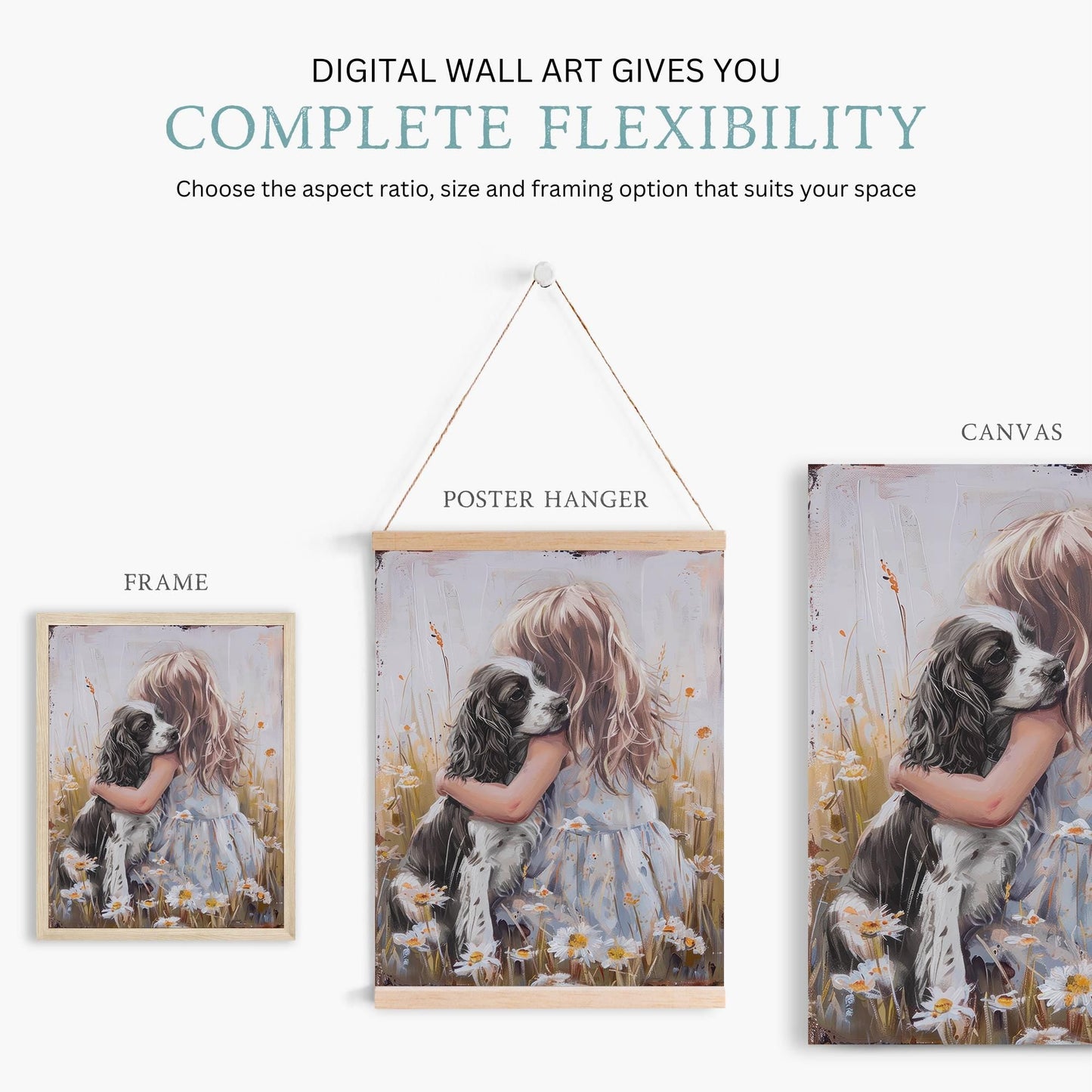 Springer Spaniel Nursery Wall Art, Black Springer Spaniel Painting, Dog Nursery Decor Girl, Girl and Dog Print, Printable Vintage Dog Art - My Store
