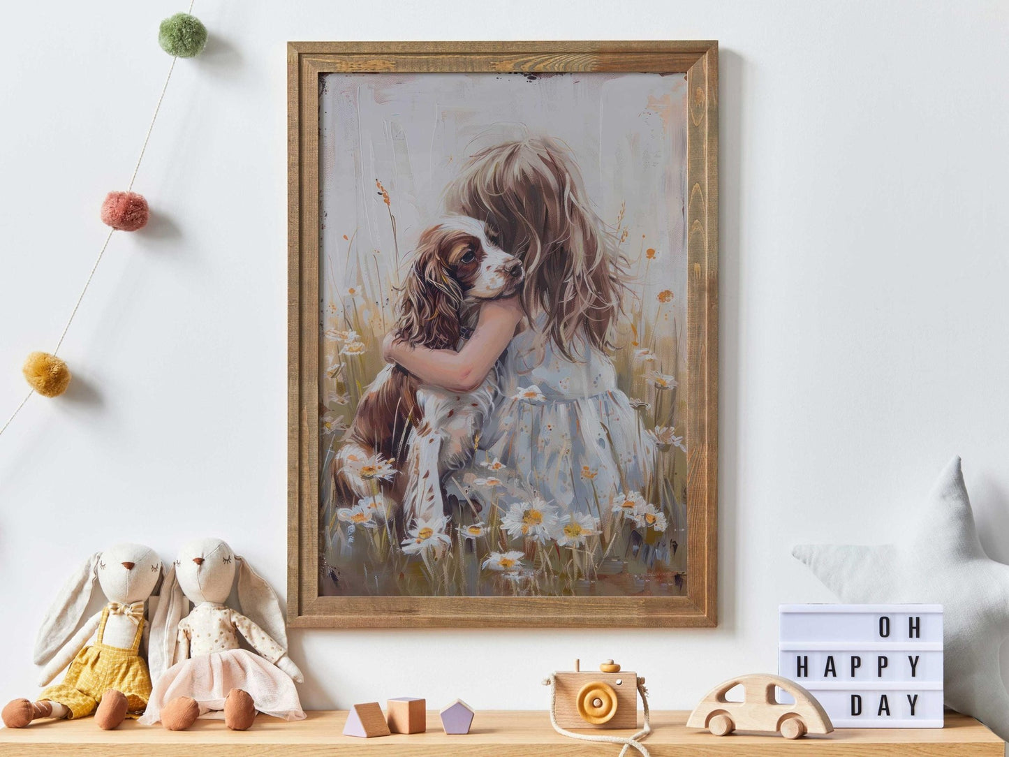 Springer Spaniel Wall Art, Brown & White Dog Decor, Girl and Dog Painting - WildfieldPrints