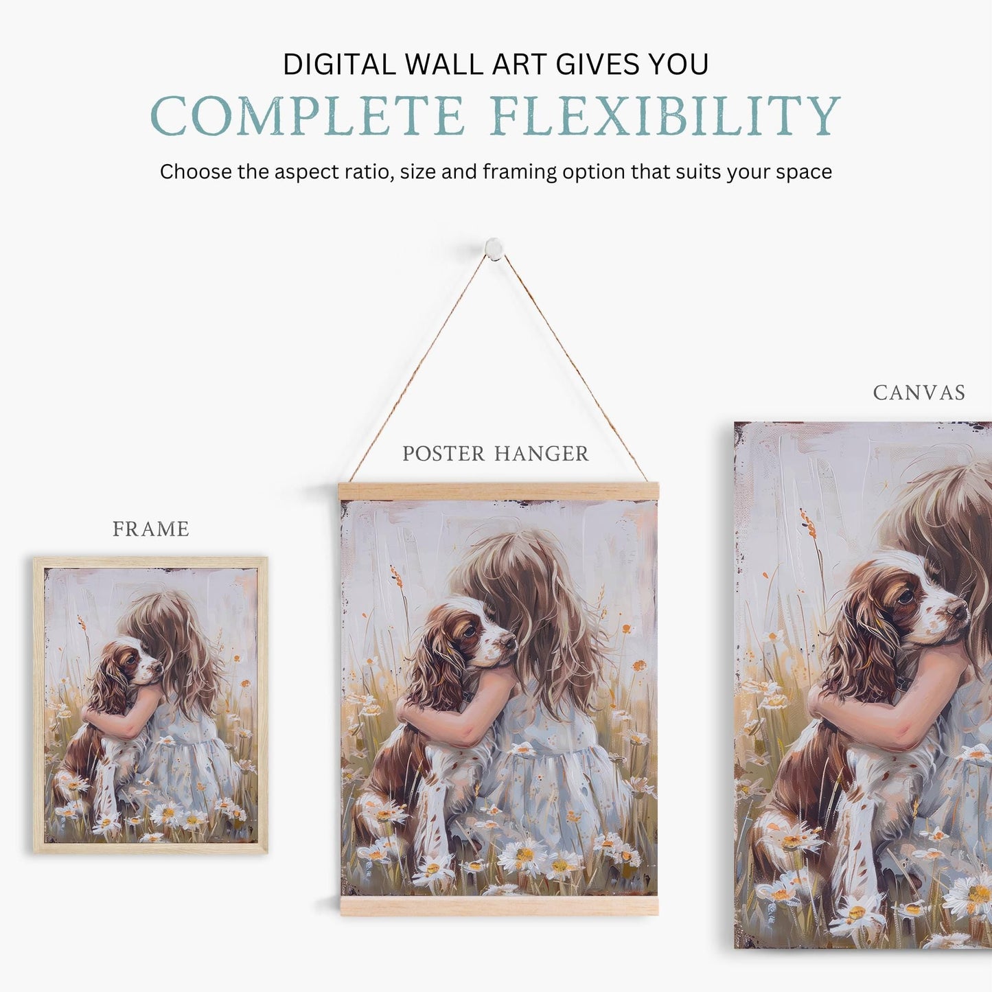 Springer Spaniel Wall Art, Brown & White Dog Decor, Girl and Dog Painting - WildfieldPrints
