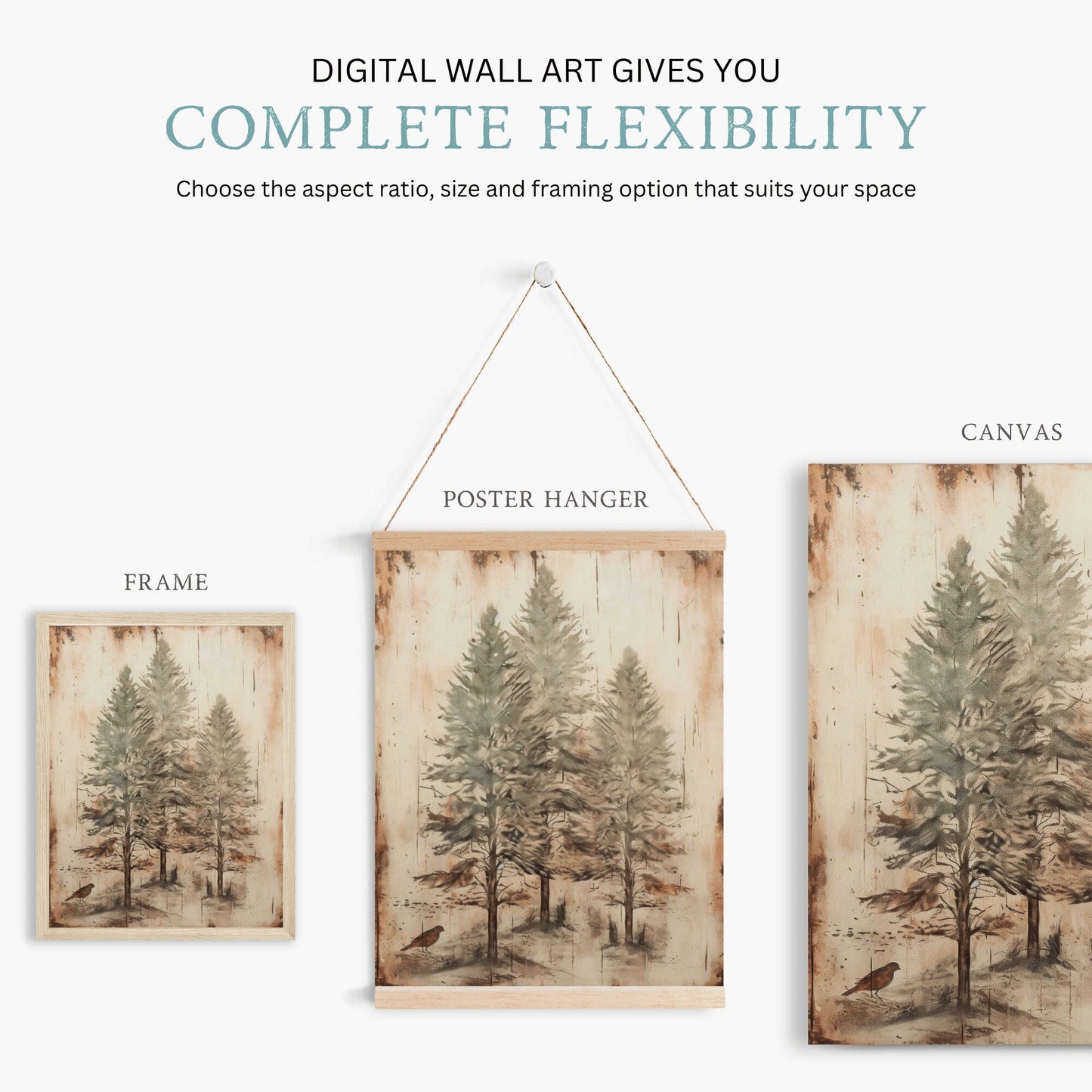 Spruce Tree Art, Vintage Forest Decor, Christmas Wall Art - WildfieldPrints