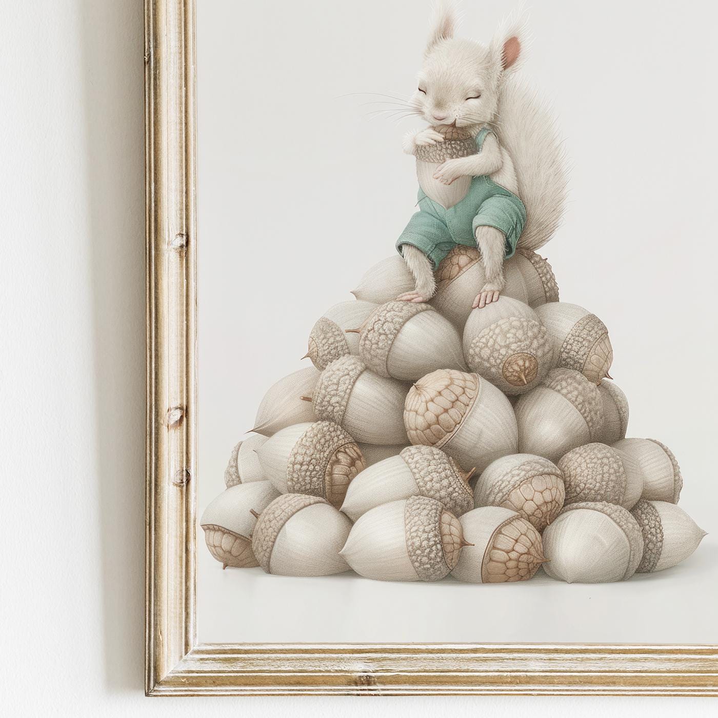 Squirrel Nursery Decor, Whimsical Acorn Print, Woodland Animal Art - WildfieldPrints