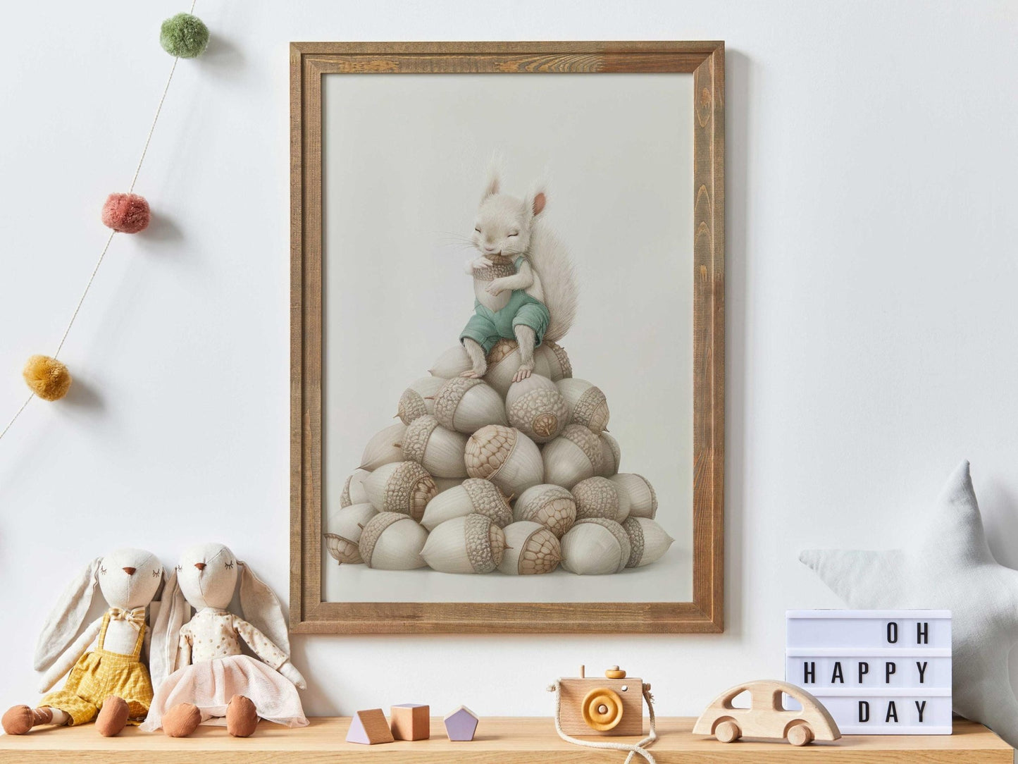Squirrel Nursery Decor, Whimsical Acorn Print, Woodland Animal Art - WildfieldPrints