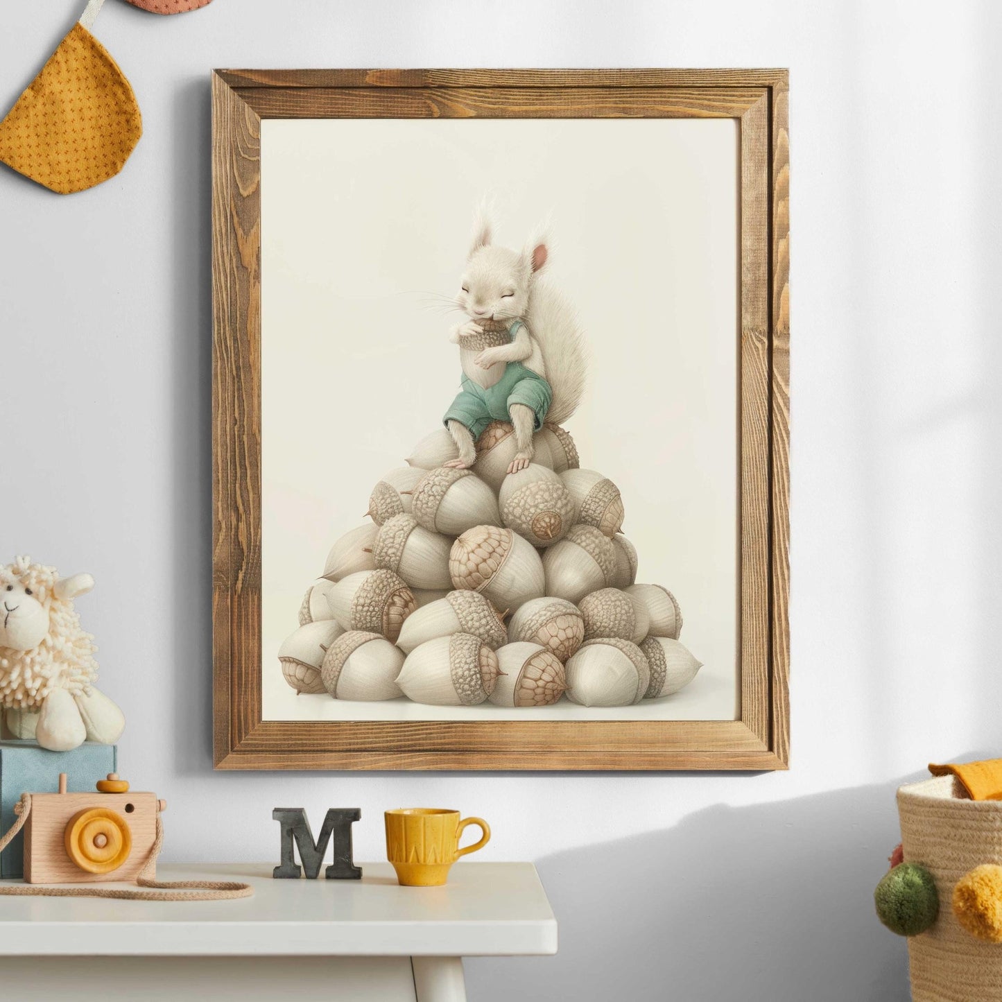 Squirrel Nursery Decor, Whimsical Acorn Print, Woodland Animal Art - WildfieldPrints