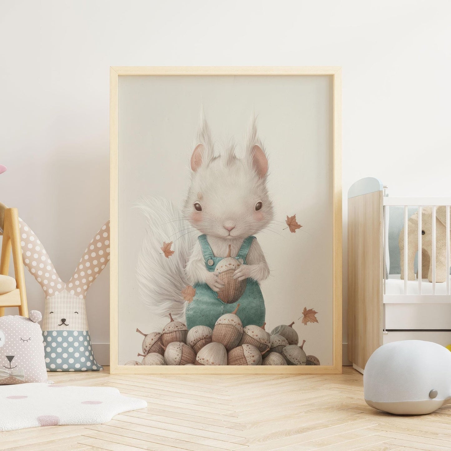 Squirrel Nursery Prints, Whimsical Woodland Decor, Acorn and Squirrel - WildfieldPrints