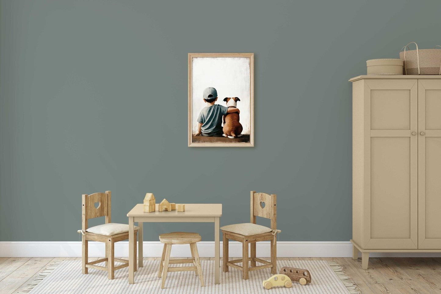Staffordshire Bullterrier Nursery Wall Art, Boy & Dog Print, Puppy Decor - WildfieldPrints