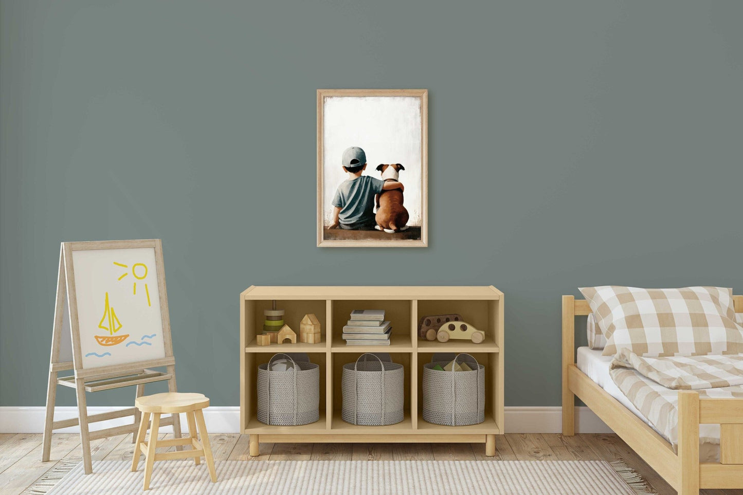 Staffordshire Bullterrier Nursery Wall Art, Boy & Dog Print, Puppy Decor - WildfieldPrints