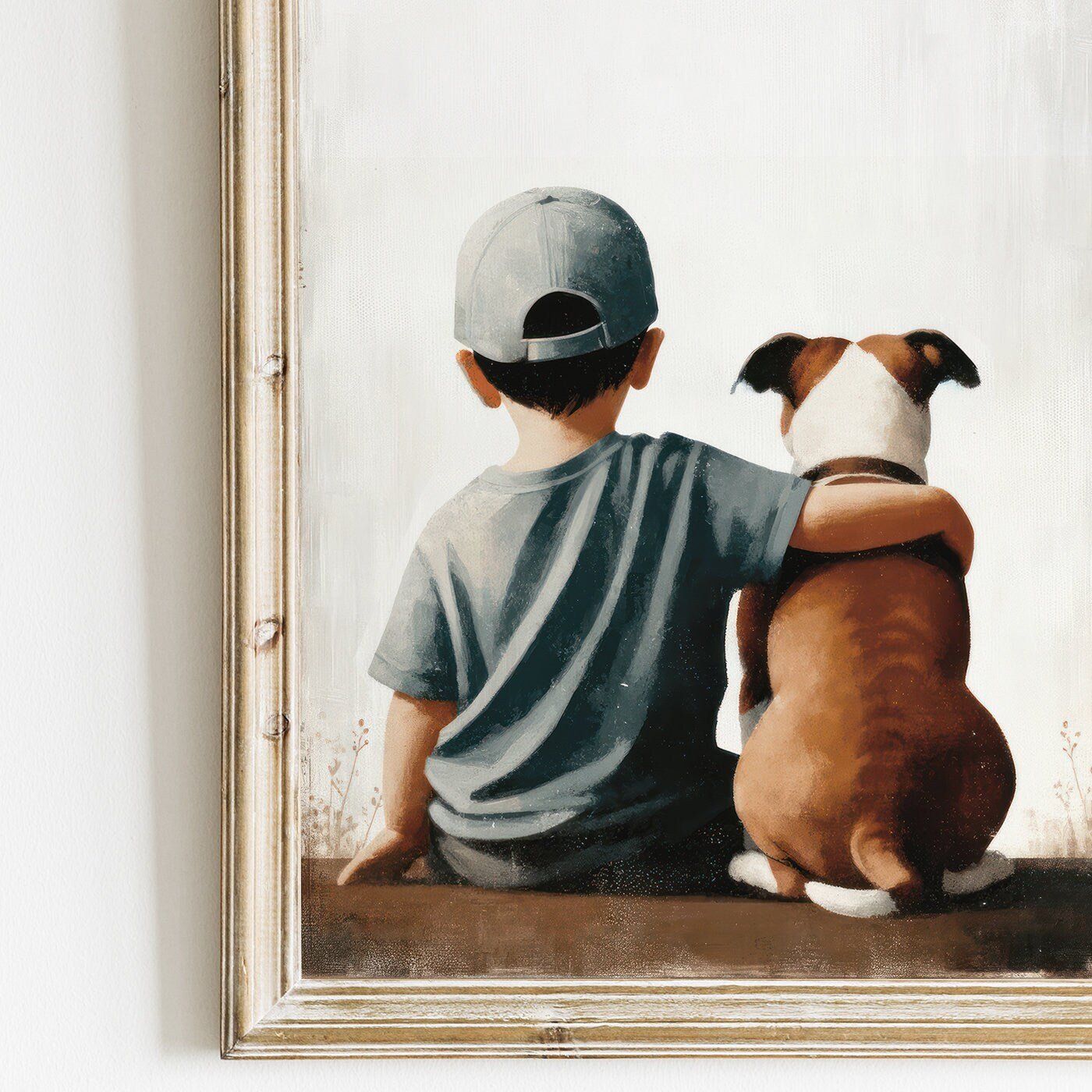 Staffordshire Bullterrier Nursery Wall Art, Boy & Dog Print, Puppy Decor - WildfieldPrints