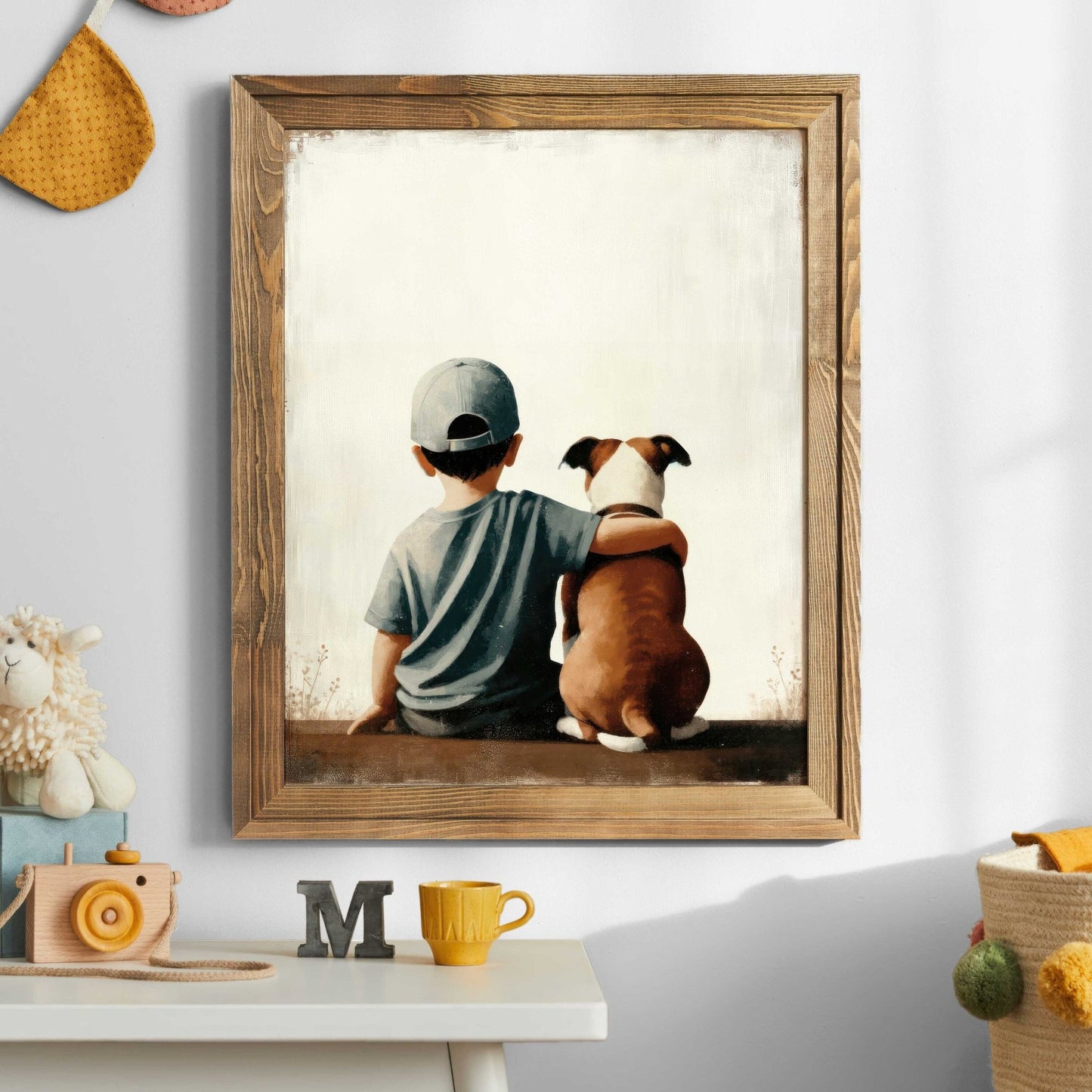 Staffordshire Bullterrier Nursery Wall Art, Boy & Dog Print, Puppy Decor - WildfieldPrints