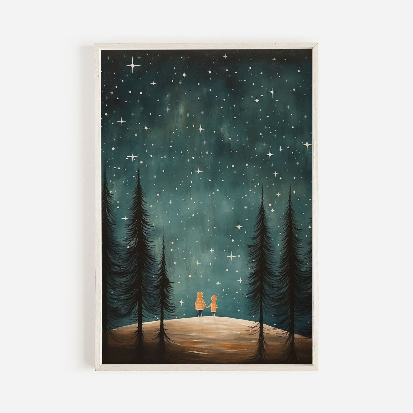 Stargazing Adventure Nursery Decor, Siblings Wall Art, Forest & Stars Print - WildfieldPrints