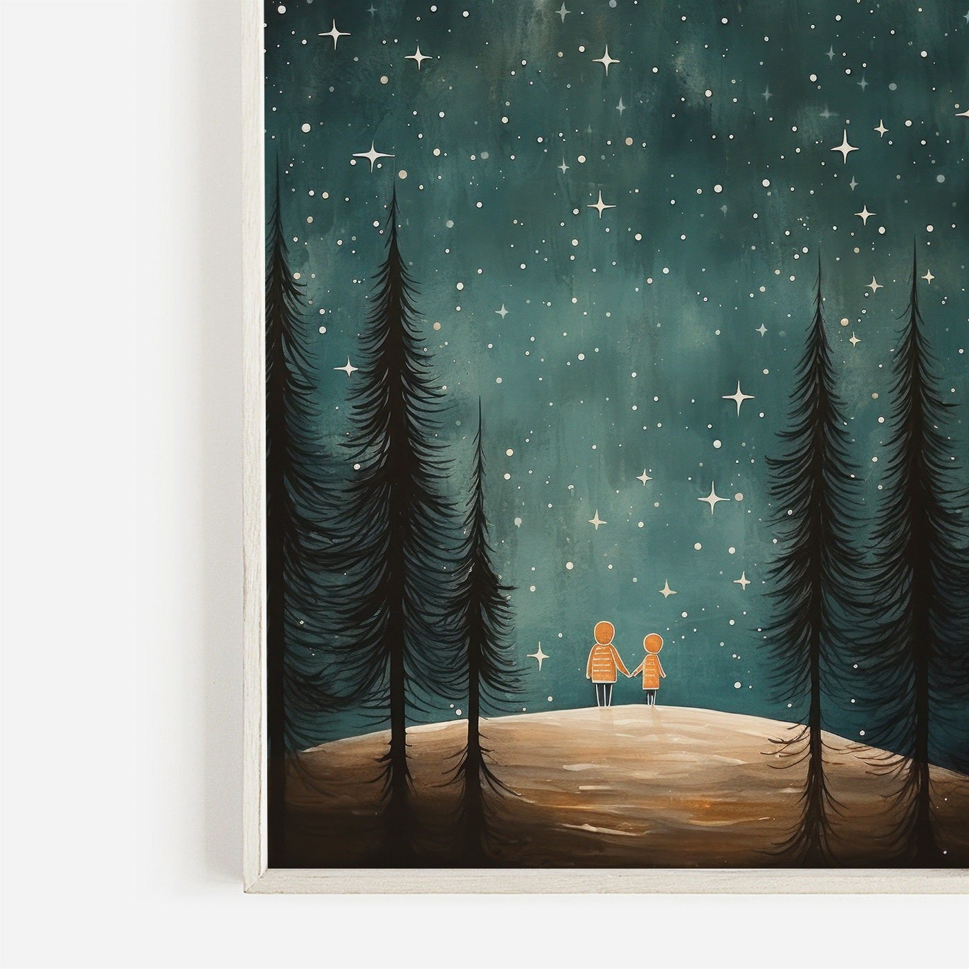 Stargazing Adventure Nursery Decor, Siblings Wall Art, Forest & Stars Print - WildfieldPrints