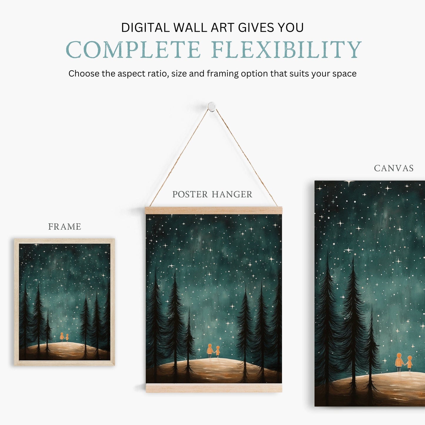 Stargazing Adventure Nursery Decor, Siblings Wall Art, Forest & Stars Print - WildfieldPrints