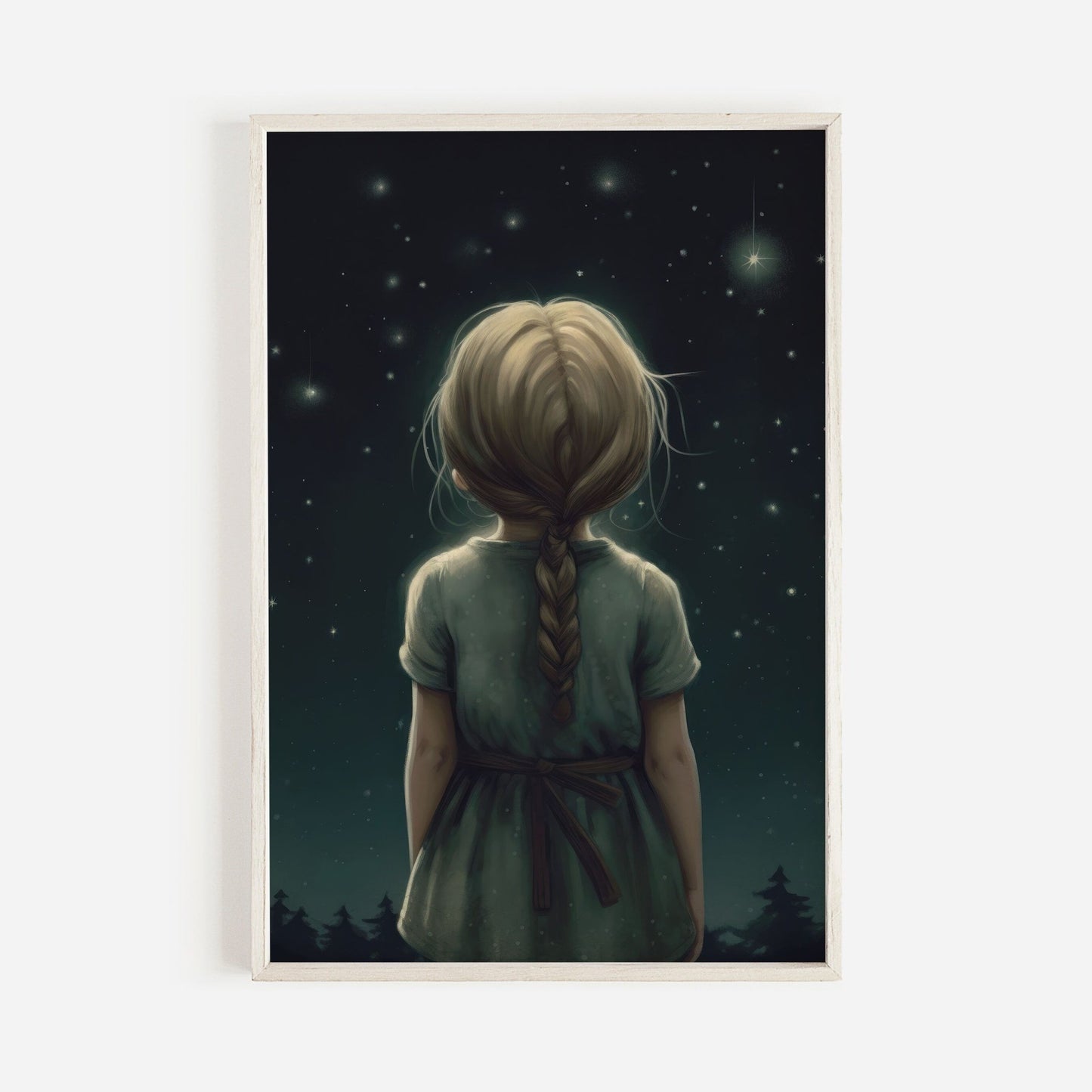 Stargazing Print, Girls Room Wall Art, Forest & Stars Decor - WildfieldPrints