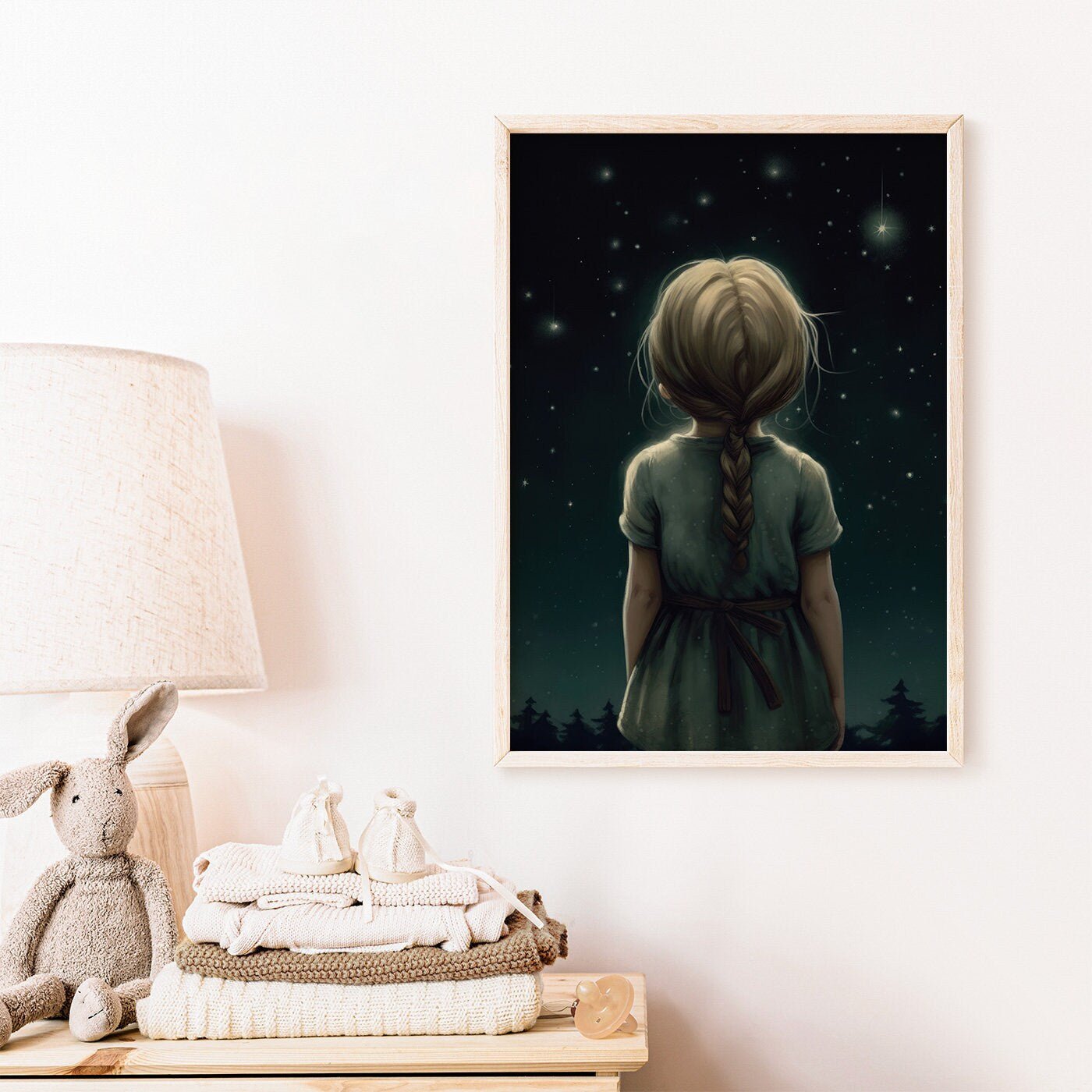 Stargazing Print, Girls Room Wall Art, Forest & Stars Decor - WildfieldPrints