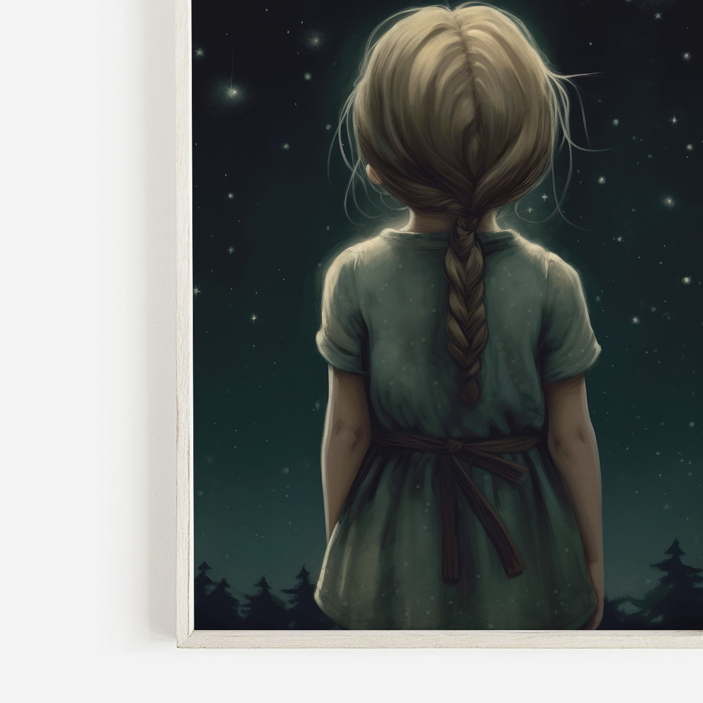 Stargazing Print, Girls Room Wall Art, Forest & Stars Decor - WildfieldPrints