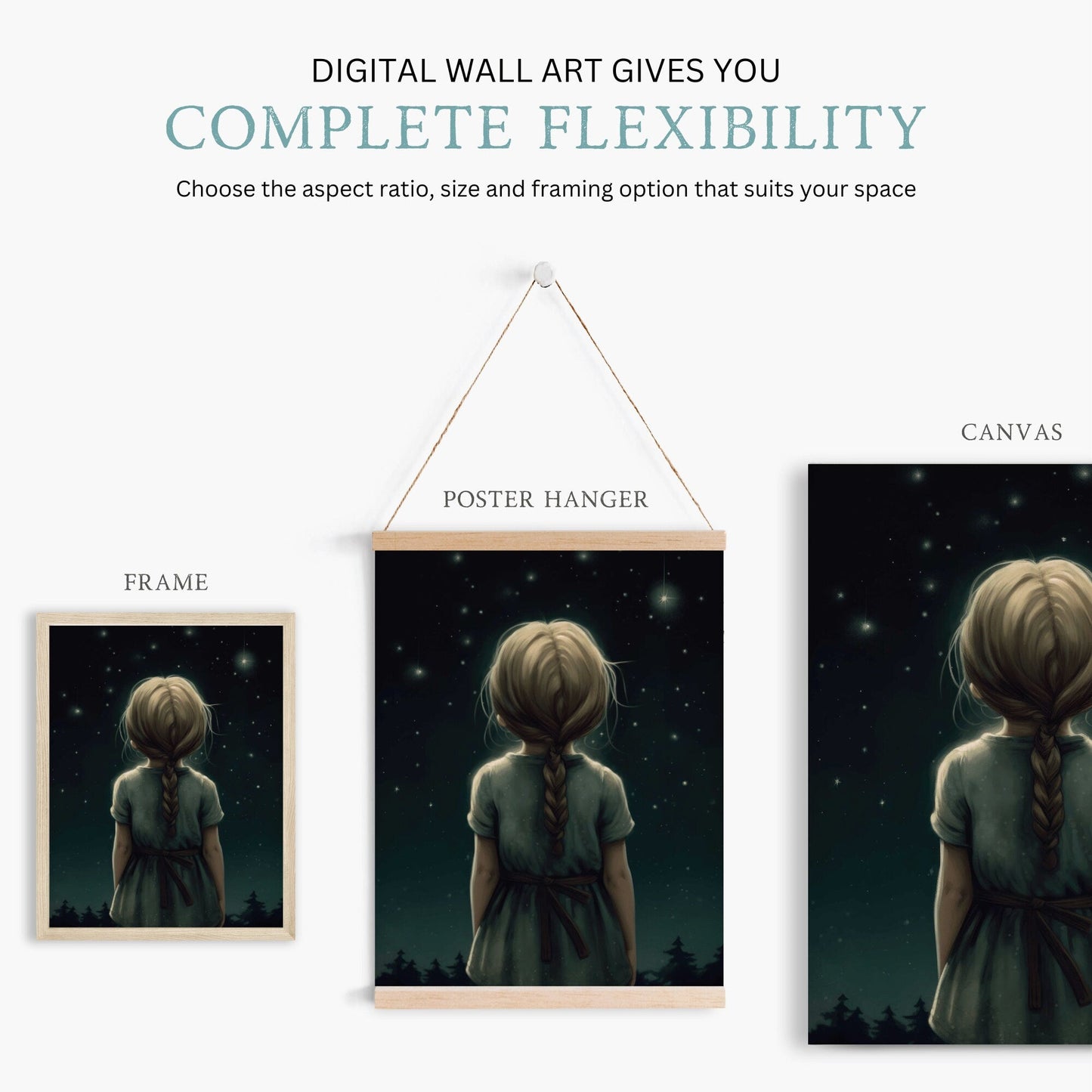 Stargazing Print, Girls Room Wall Art, Forest & Stars Decor - WildfieldPrints