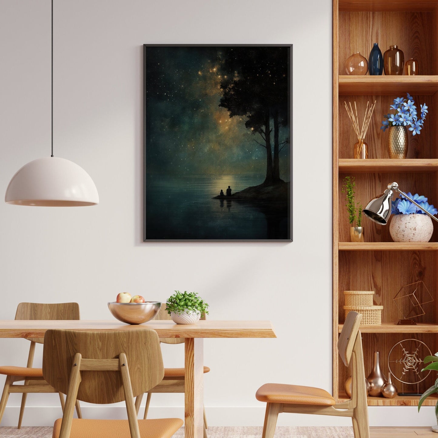 Stargazing Wall Art, Night Sky Print, Father & Child Starry Scene, Landscape Decor - WildfieldPrints