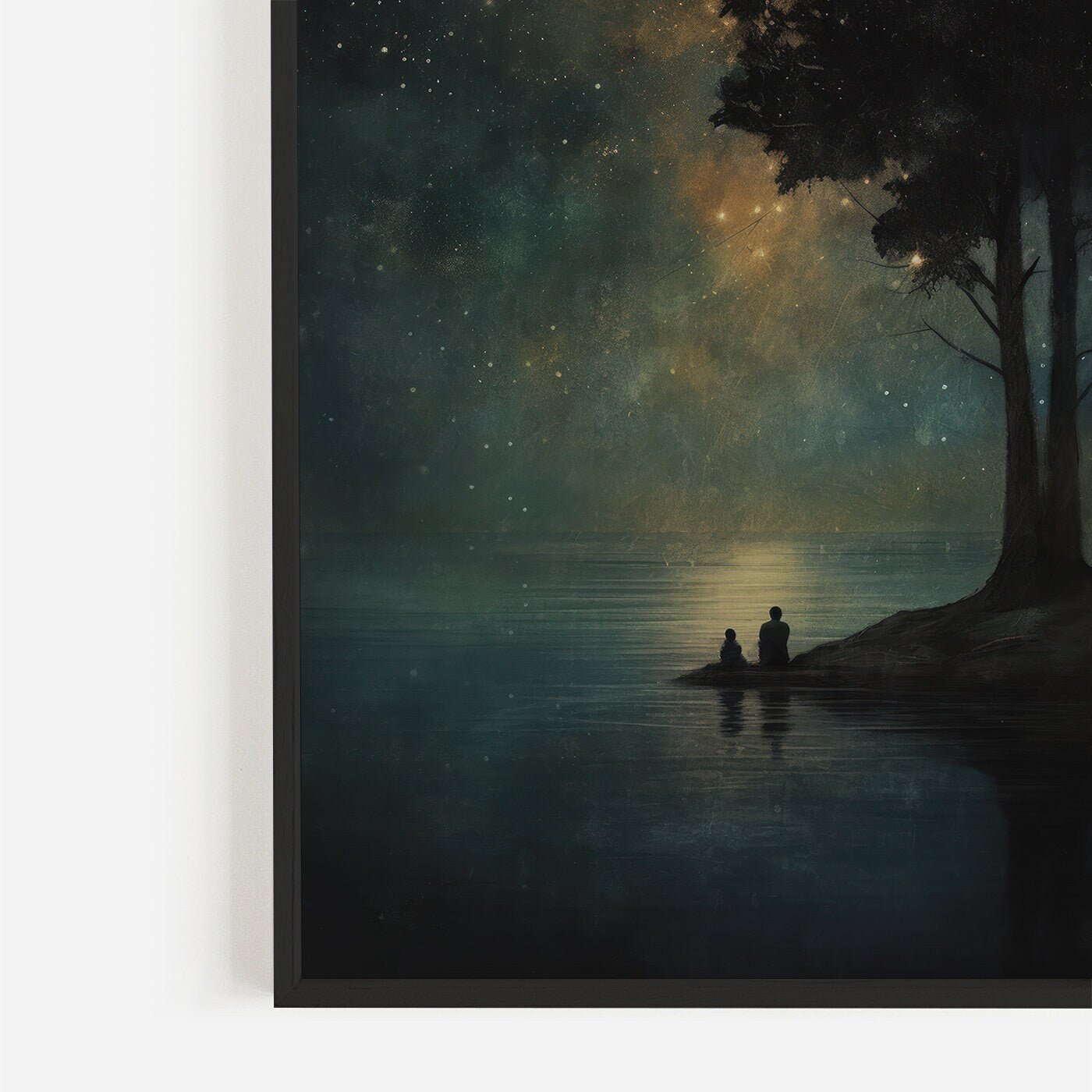 Stargazing Wall Art, Night Sky Print, Father & Child Starry Scene, Landscape Decor - WildfieldPrints