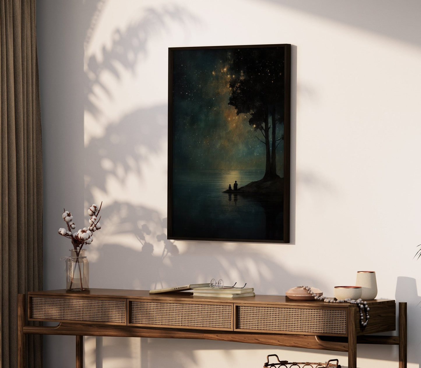 Stargazing Wall Art, Night Sky Print, Father & Child Starry Scene, Landscape Decor - WildfieldPrints