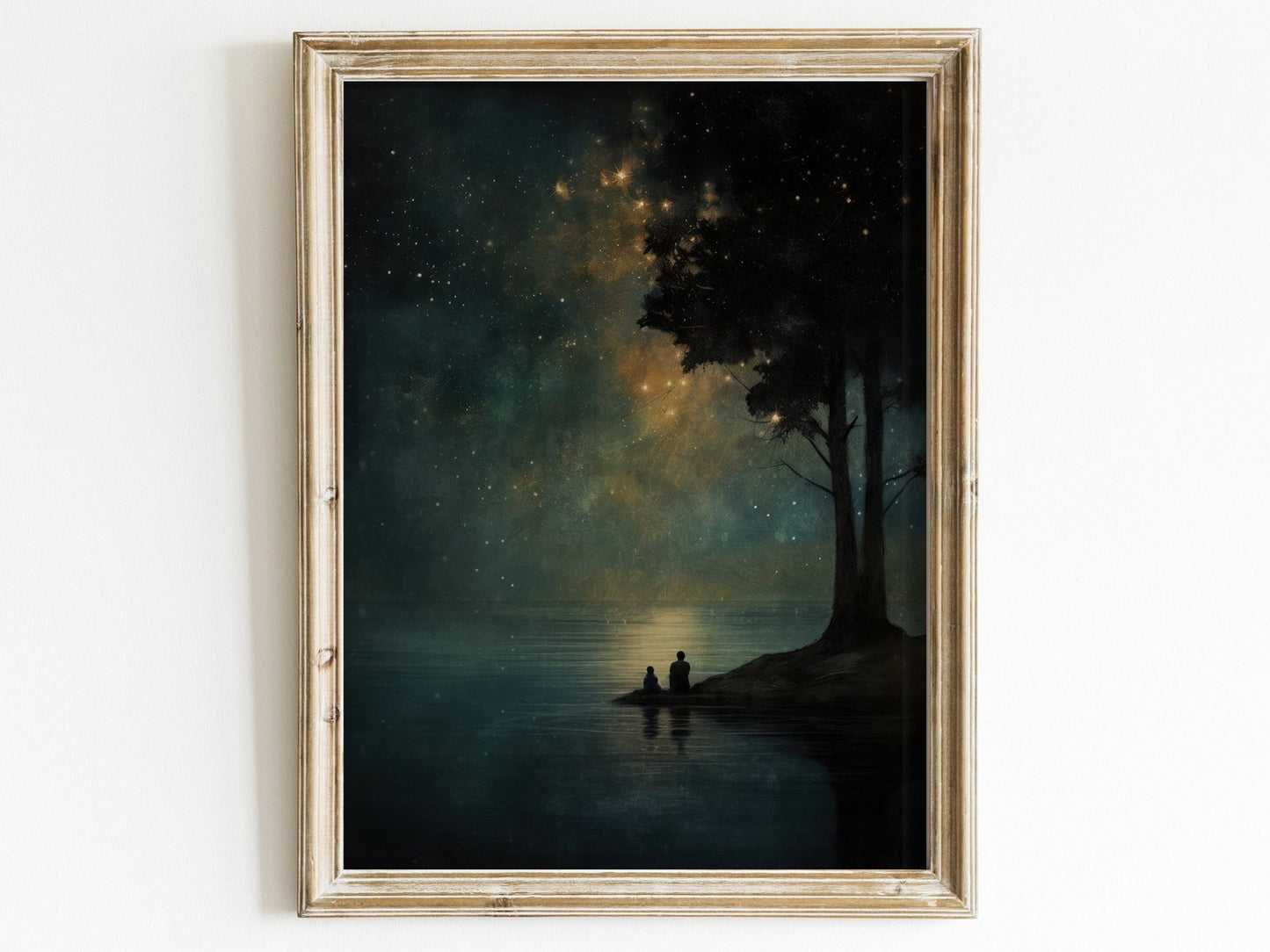 Stargazing Wall Art, Night Sky Print, Father & Child Starry Scene, Landscape Decor - WildfieldPrints