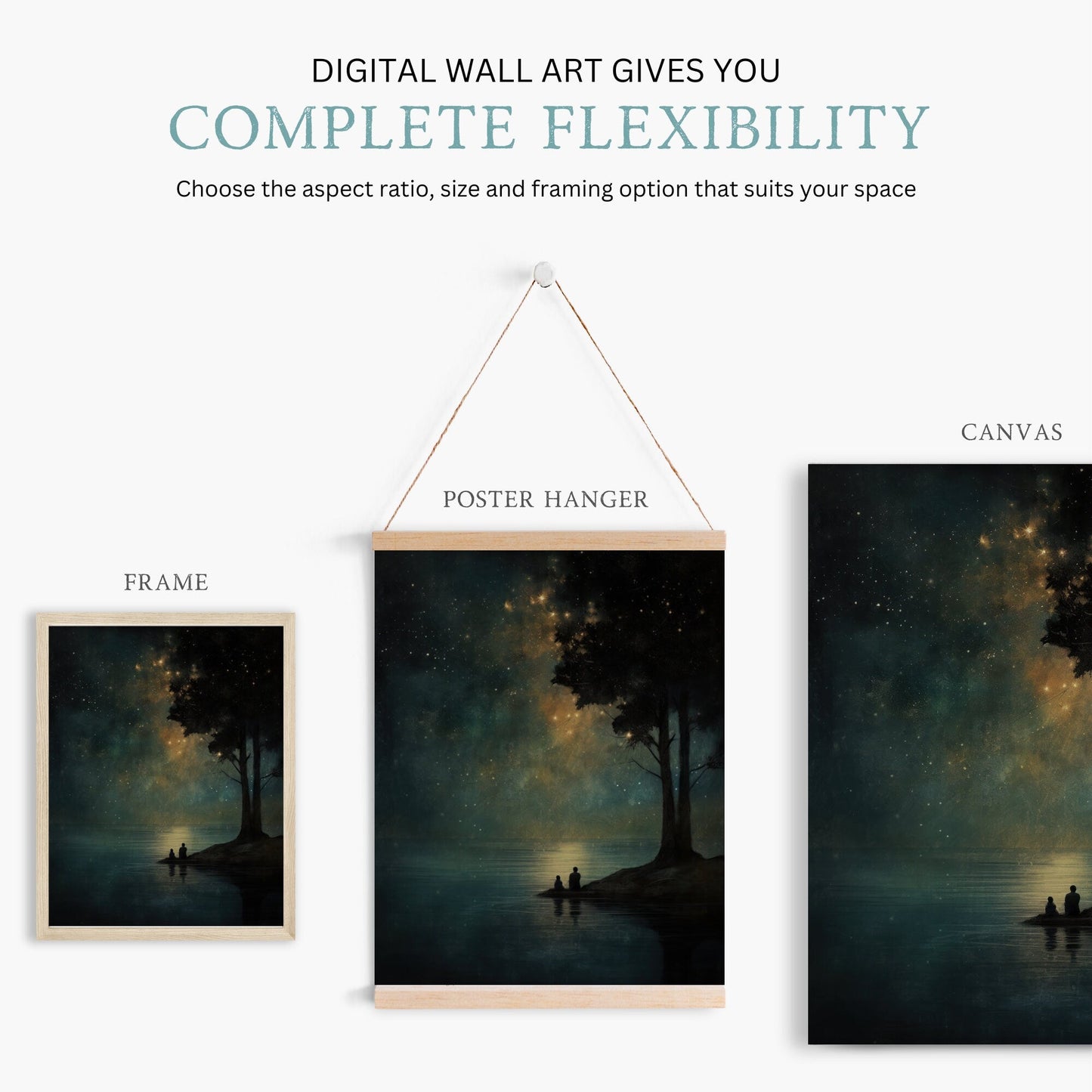 Stargazing Wall Art, Night Sky Print, Father & Child Starry Scene, Landscape Decor - WildfieldPrints