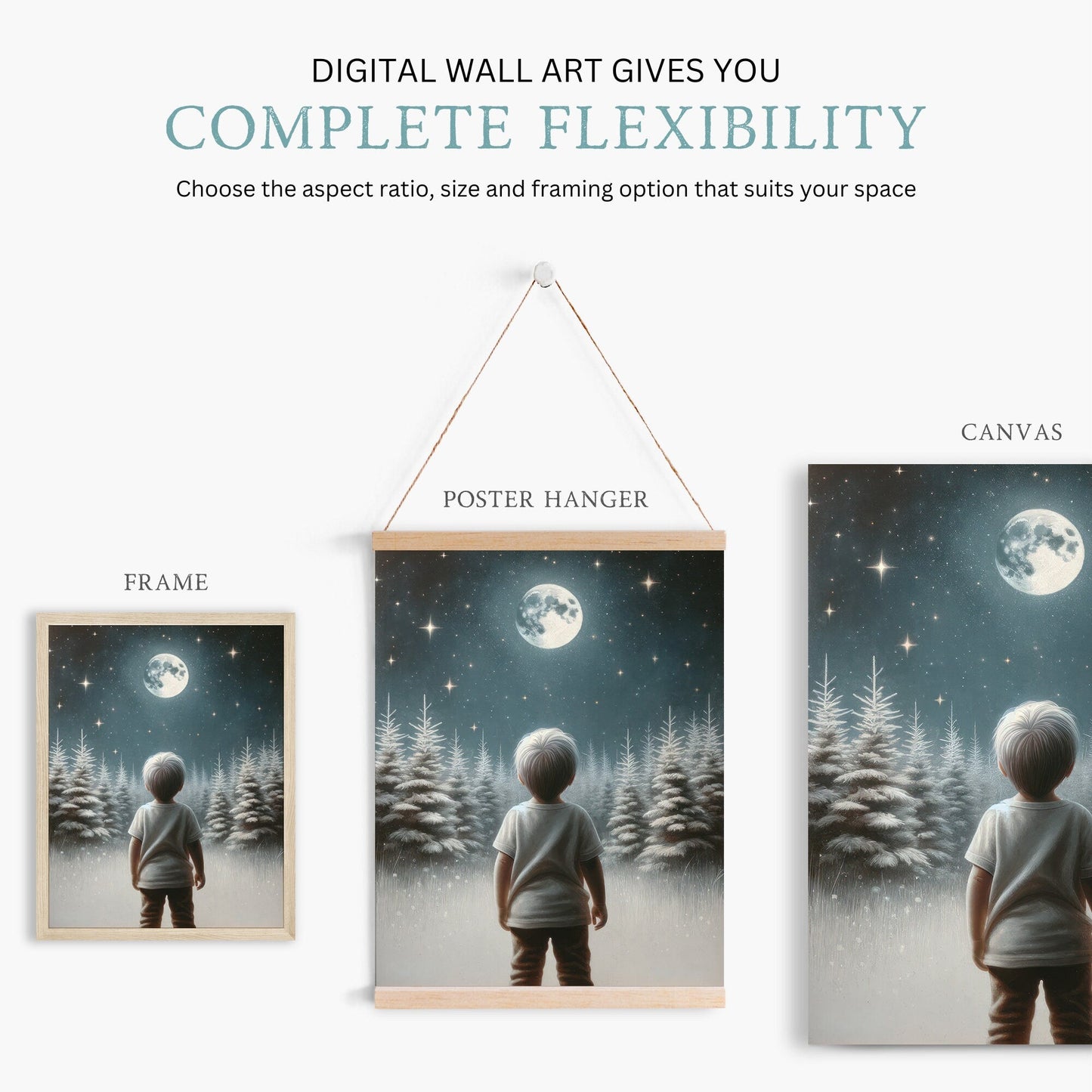 Stars & Moon Nursery Decor, Boys Room Wall Art, Moody Kids Print - WildfieldPrints