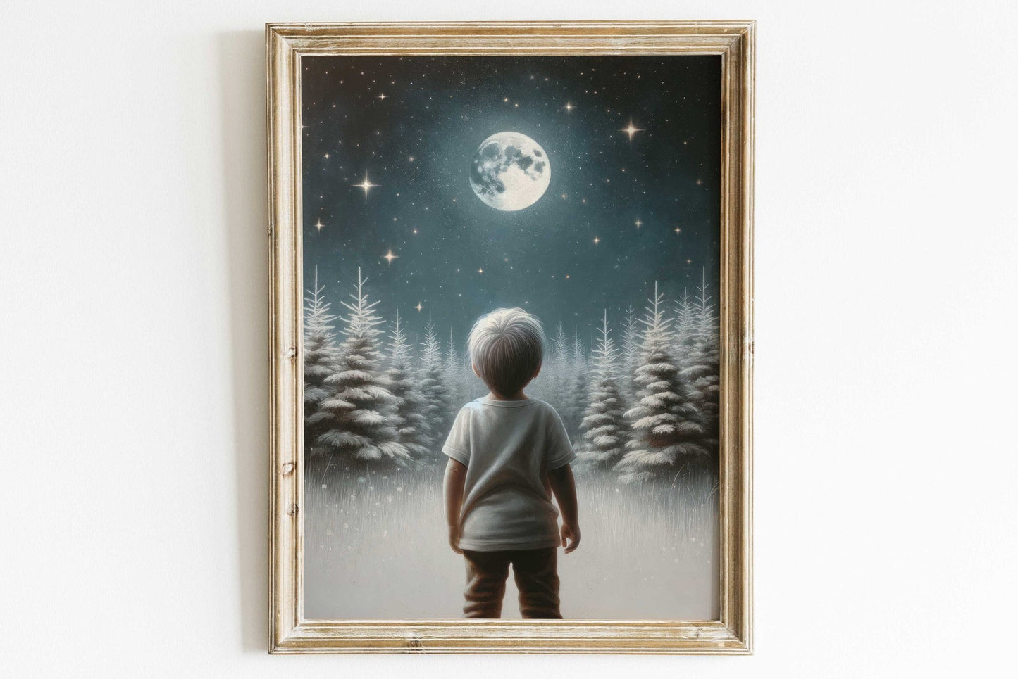 Stars & Moon Nursery Decor, Boys Room Wall Art, Moody Kids Print - WildfieldPrints