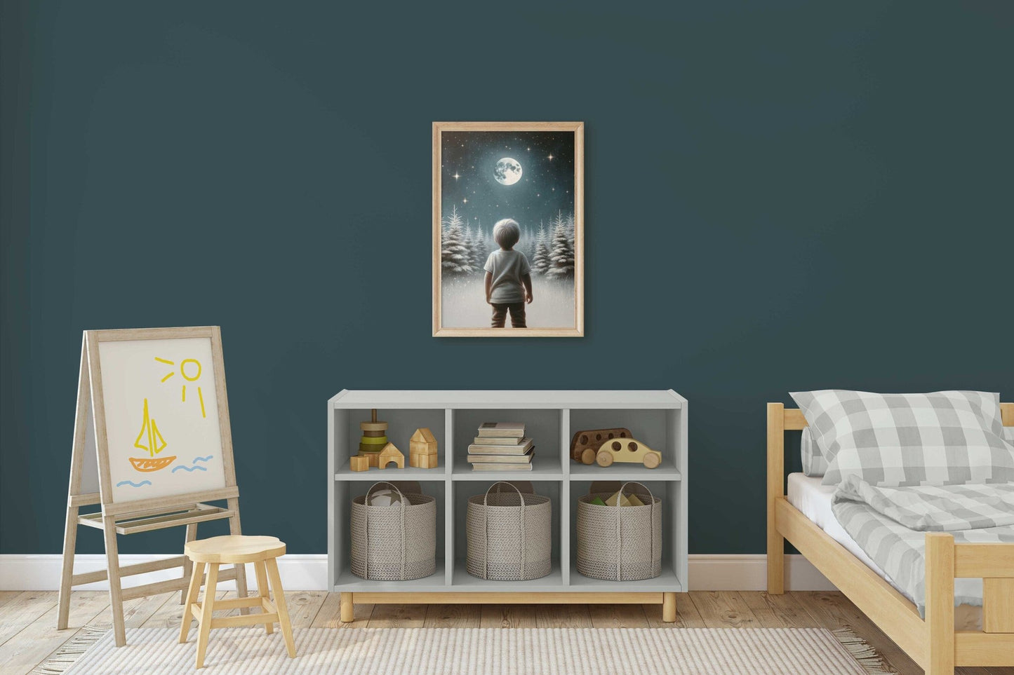 Stars & Moon Nursery Decor, Boys Room Wall Art, Moody Kids Print - WildfieldPrints