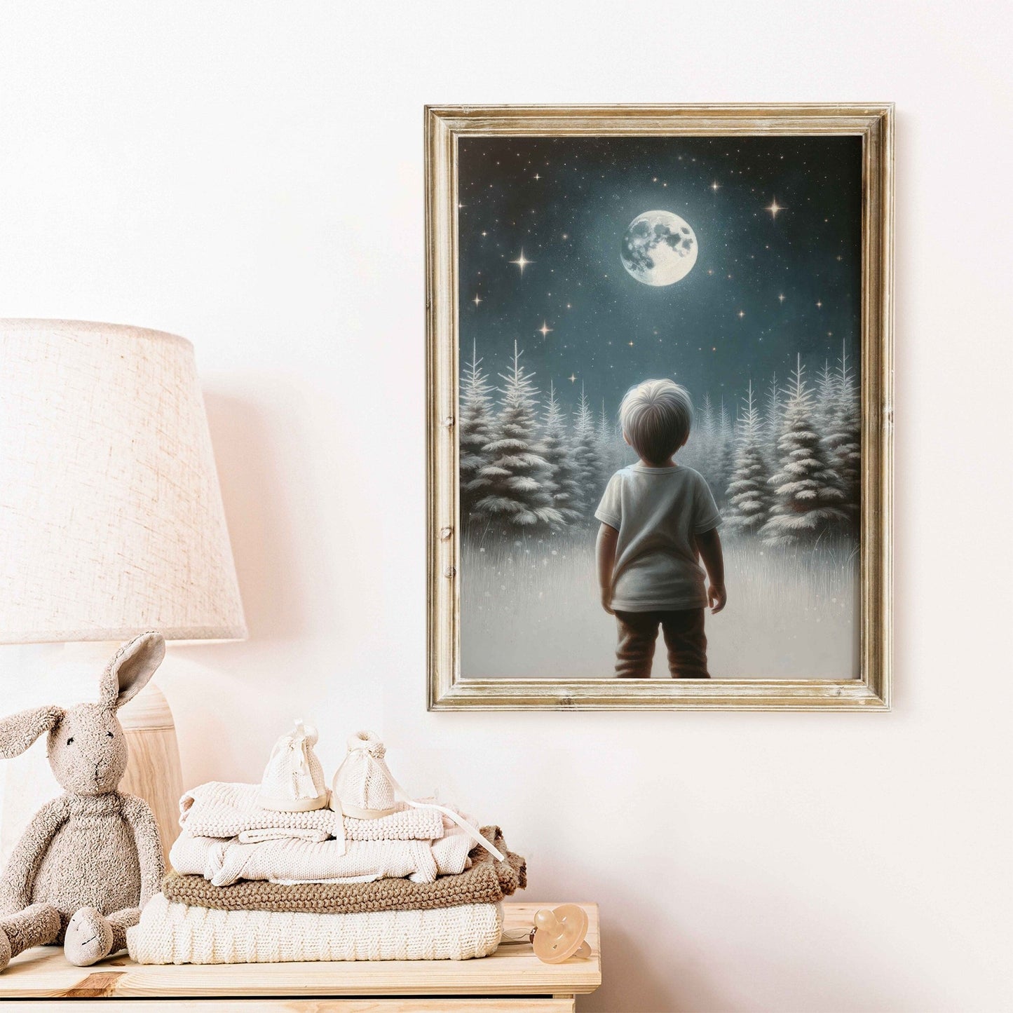 Stars & Moon Nursery Decor, Boys Room Wall Art, Moody Kids Print - WildfieldPrints