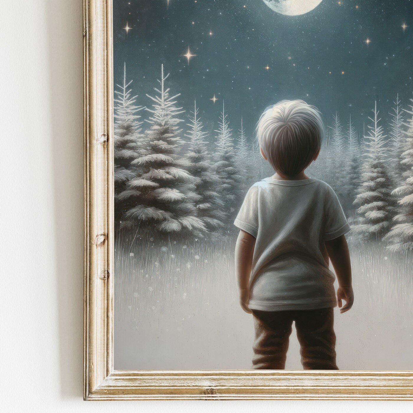 Stars & Moon Nursery Decor, Boys Room Wall Art, Moody Kids Print - WildfieldPrints