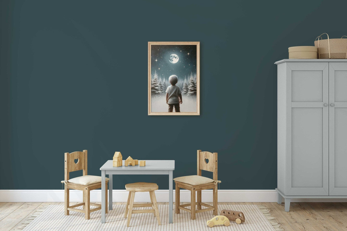 Stars & Moon Nursery Decor, Boys Room Wall Art, Moody Kids Print - WildfieldPrints