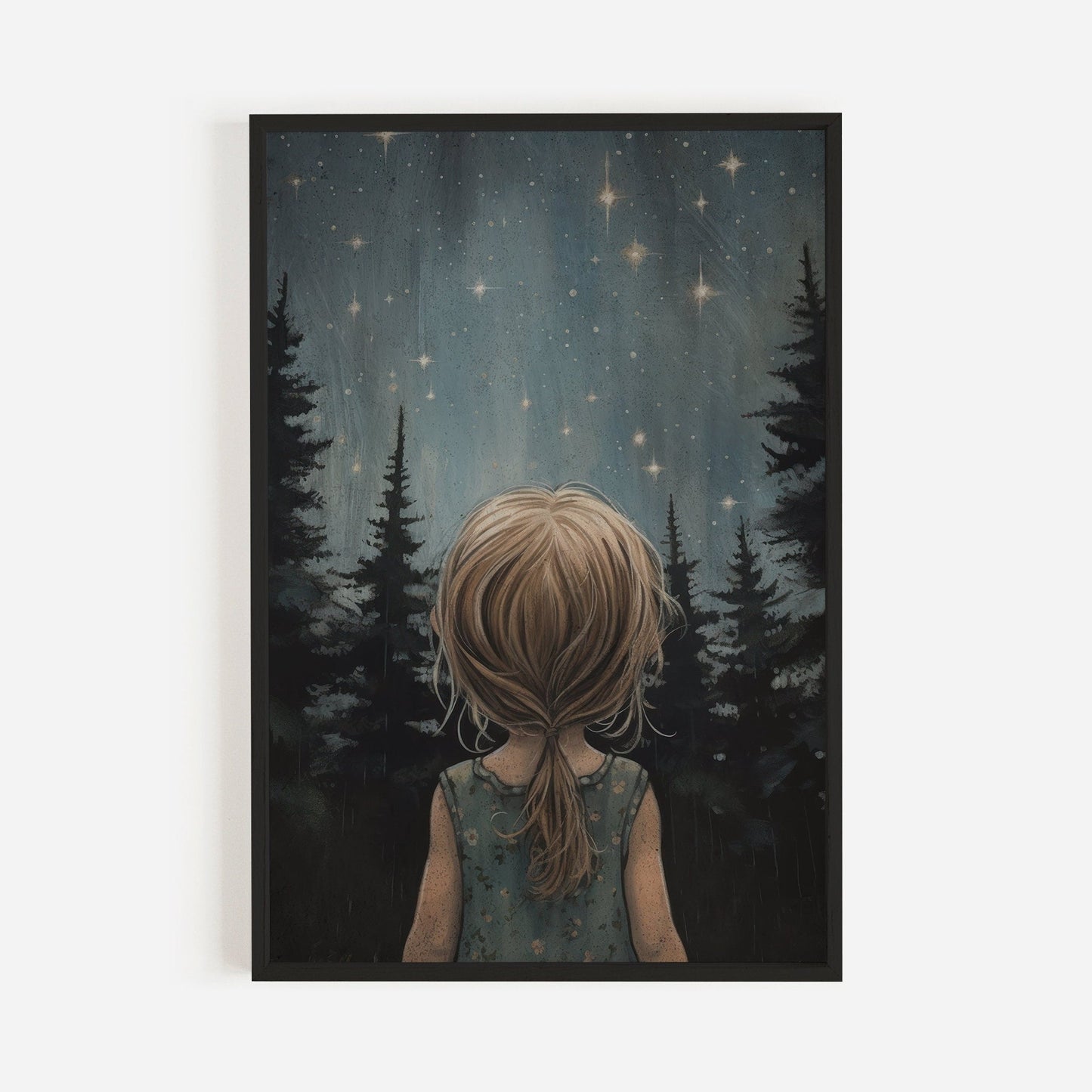 Stars & Moon Nursery Decor, Moody Kids Room Wall Art, Forest Print - WildfieldPrints
