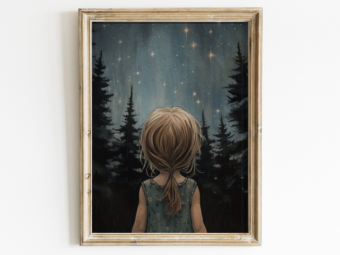 Stars & Moon Nursery Decor, Moody Kids Room Wall Art, Forest Print - WildfieldPrints
