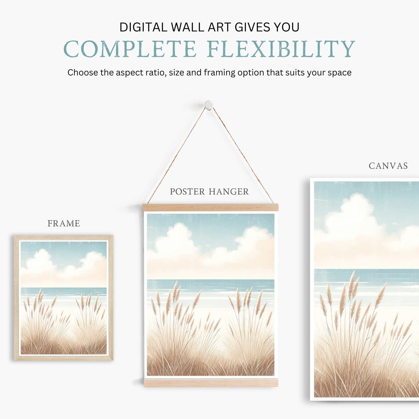 Sunny Beach and Beachgrass Prints, Coastal Home Decor, Ocean Wall Art - WildfieldPrints