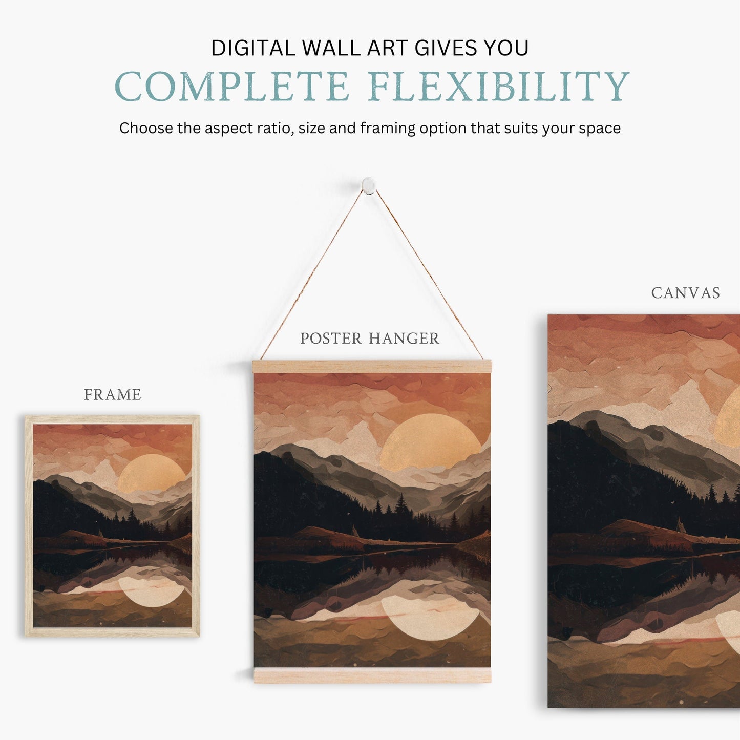 Sunset Wall Art, Night and Day Decor, Sun & Moon Prints - WildfieldPrints