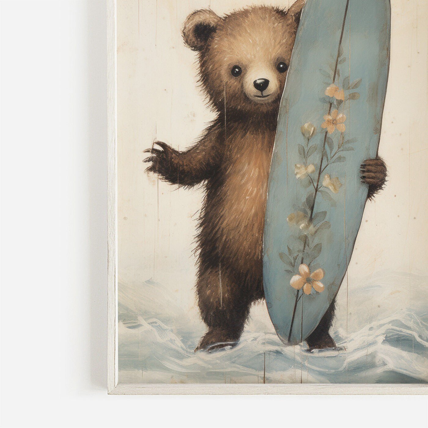 Surfer Bear Nursery Print, Surfing Kids Room Decor, Cute Animal Wall Art - WildfieldPrints