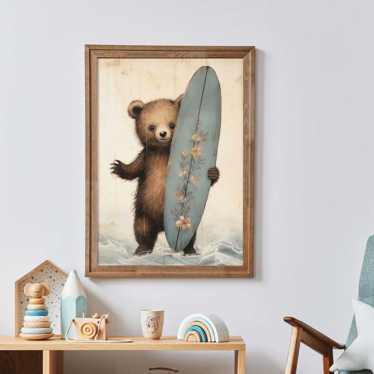 Surfer Bear Nursery Print, Surfing Kids Room Decor, Cute Animal Wall Art - WildfieldPrints