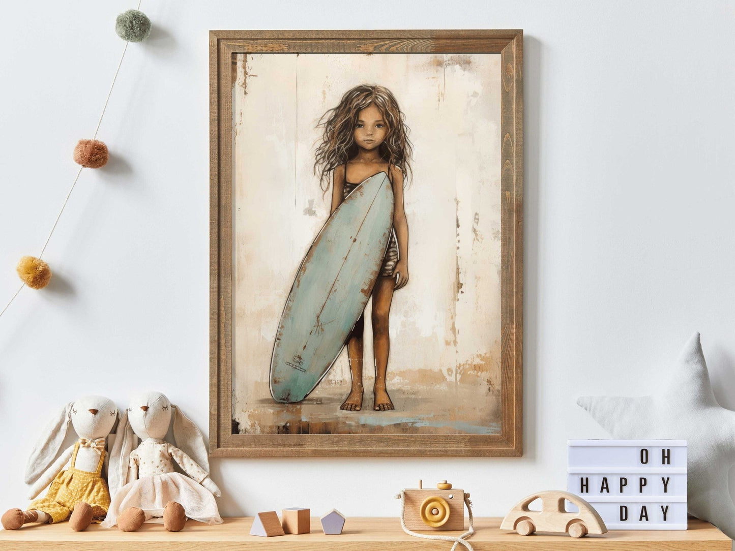 Surfer Girl Print, Vintage Nursery Decor, Beach Themed Wall Art - WildfieldPrints