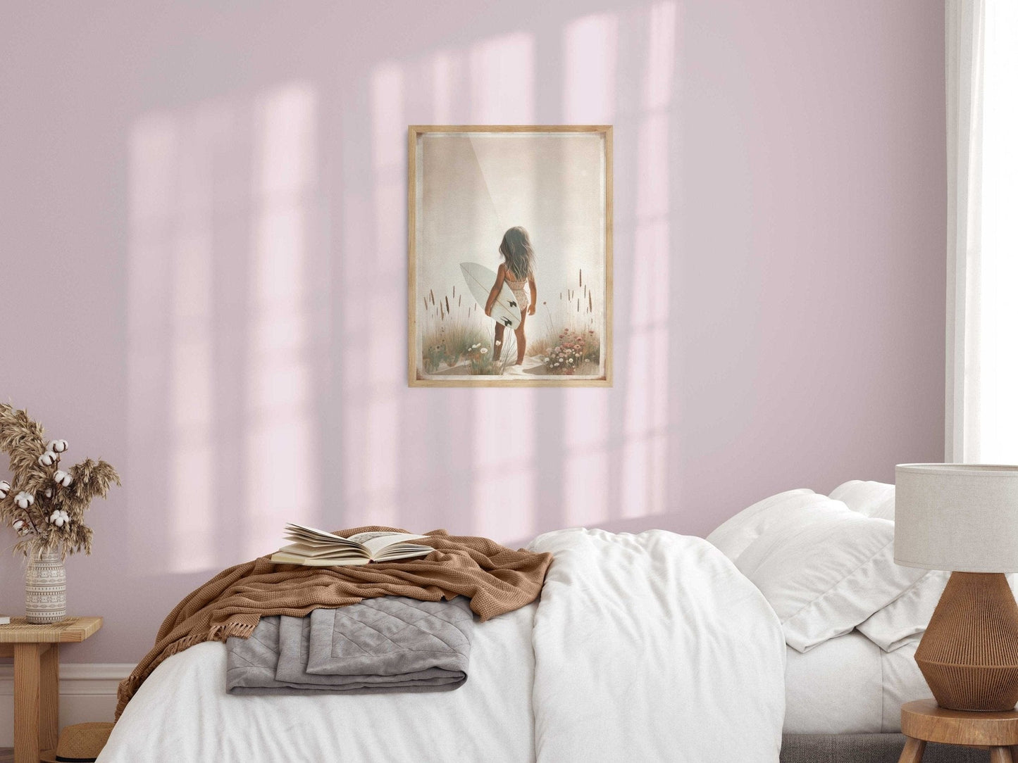 Surfer Girl Wall Art, Beach Nursery Decor, Cute Surfing Prints - WildfieldPrints