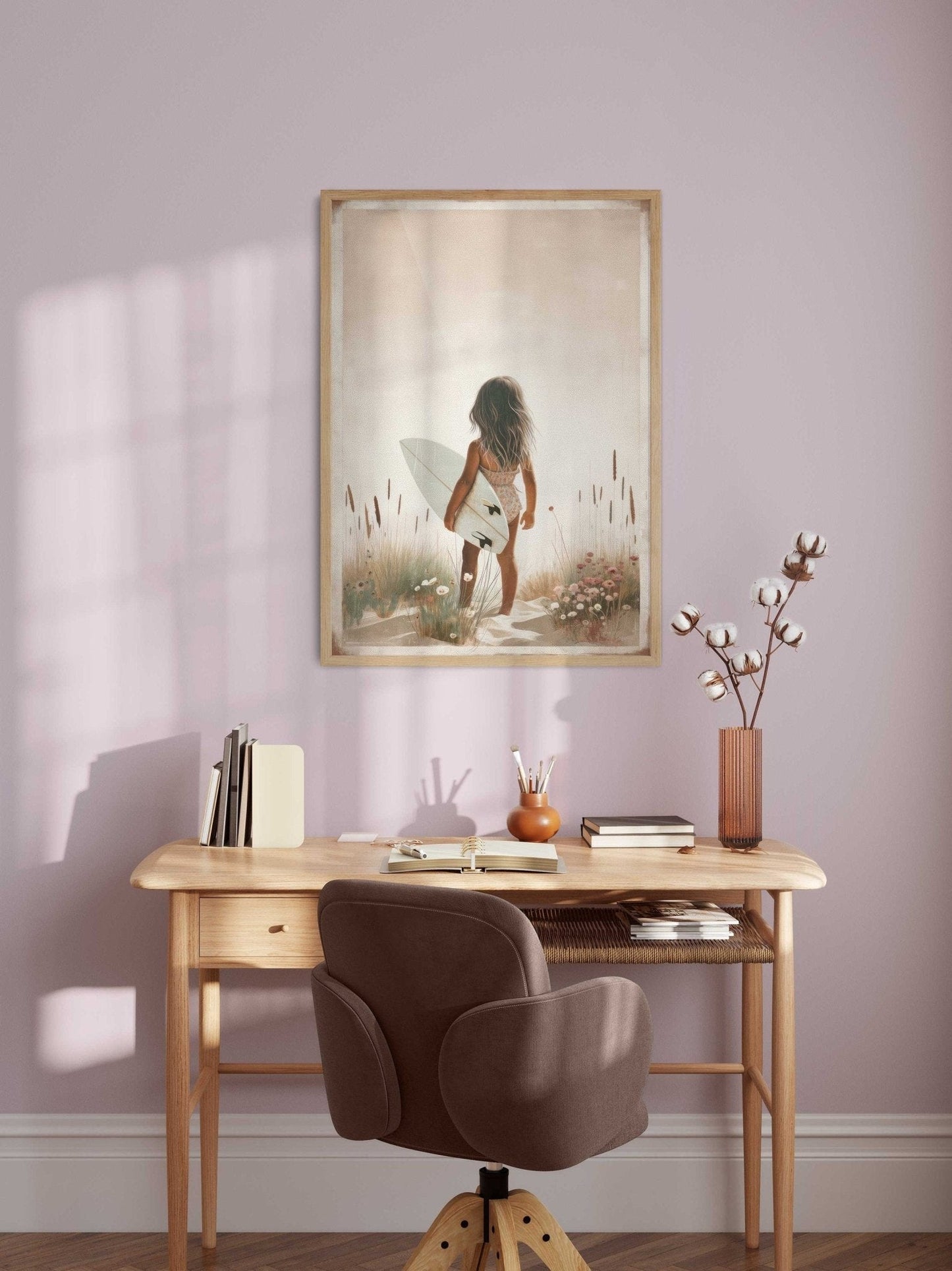 Surfer Girl Wall Art, Beach Nursery Decor, Cute Surfing Prints - WildfieldPrints