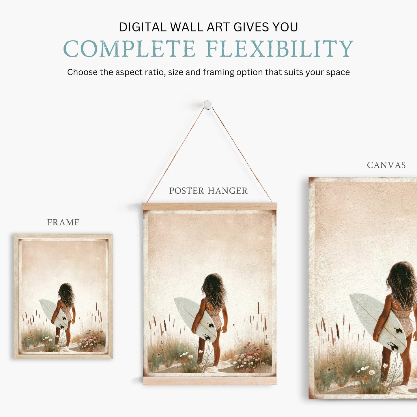 Surfer Girl Wall Art, Beach Nursery Decor, Cute Surfing Prints - WildfieldPrints