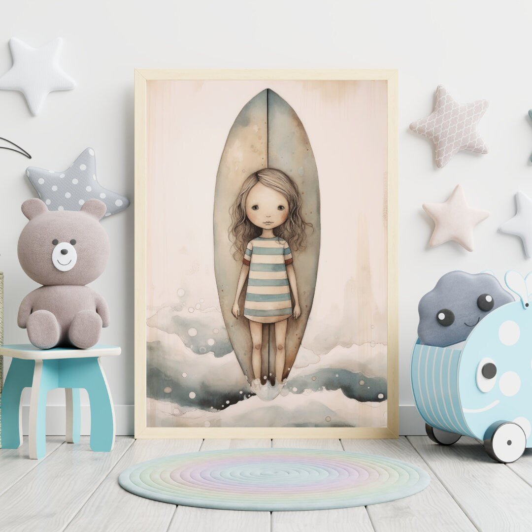 Surfer Nursery Decor, Vintage Surfing Wall Art for Girls Room - WildfieldPrints