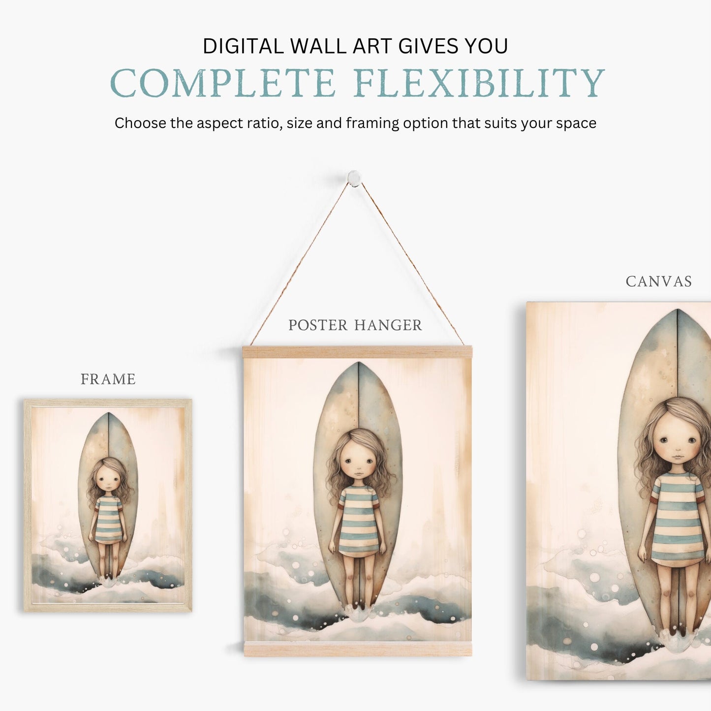 Surfer Nursery Decor, Vintage Surfing Wall Art for Girls Room - WildfieldPrints